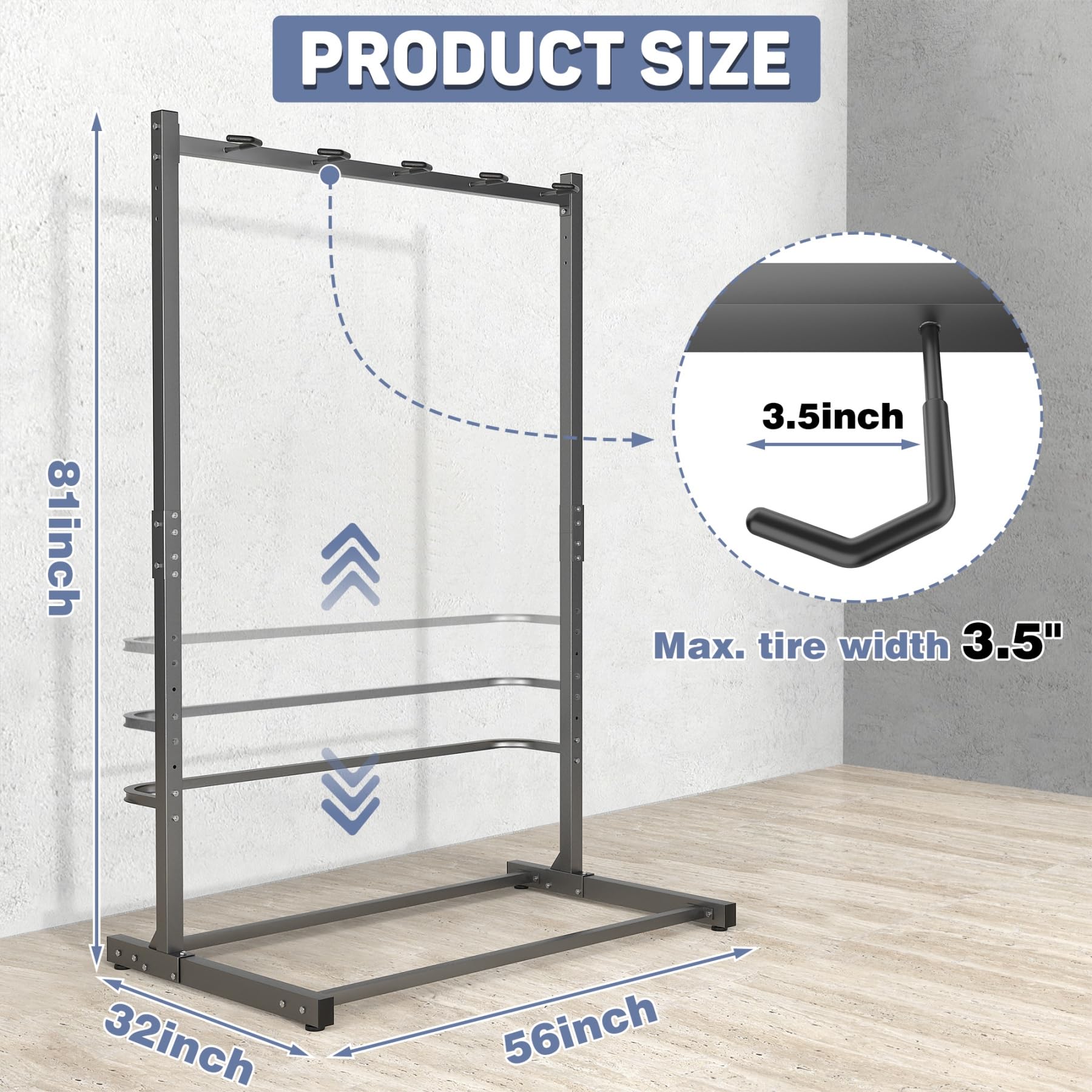 WALMANN Freestanding Bike Stand for Garage, 5 Bikes Vertical Bike Storage Stand Heavy Duty Bike Floor Stand