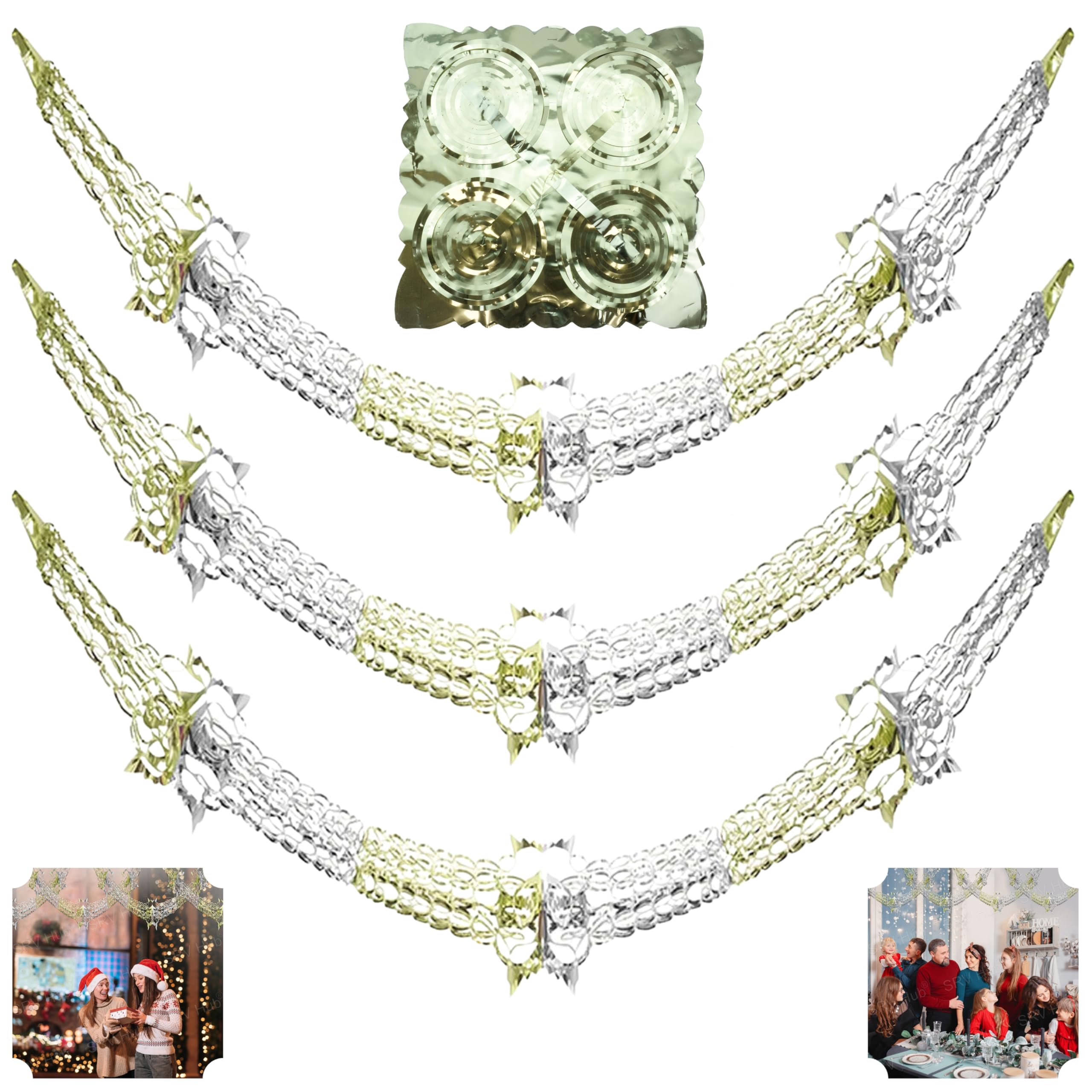 3Pcs Holiday Foil Garlands, Silver/Gold Foil Garlands Holiday Décor for Outdoor or Indoor Use, Wedding, Valentine's Day Party Supplies Decoration