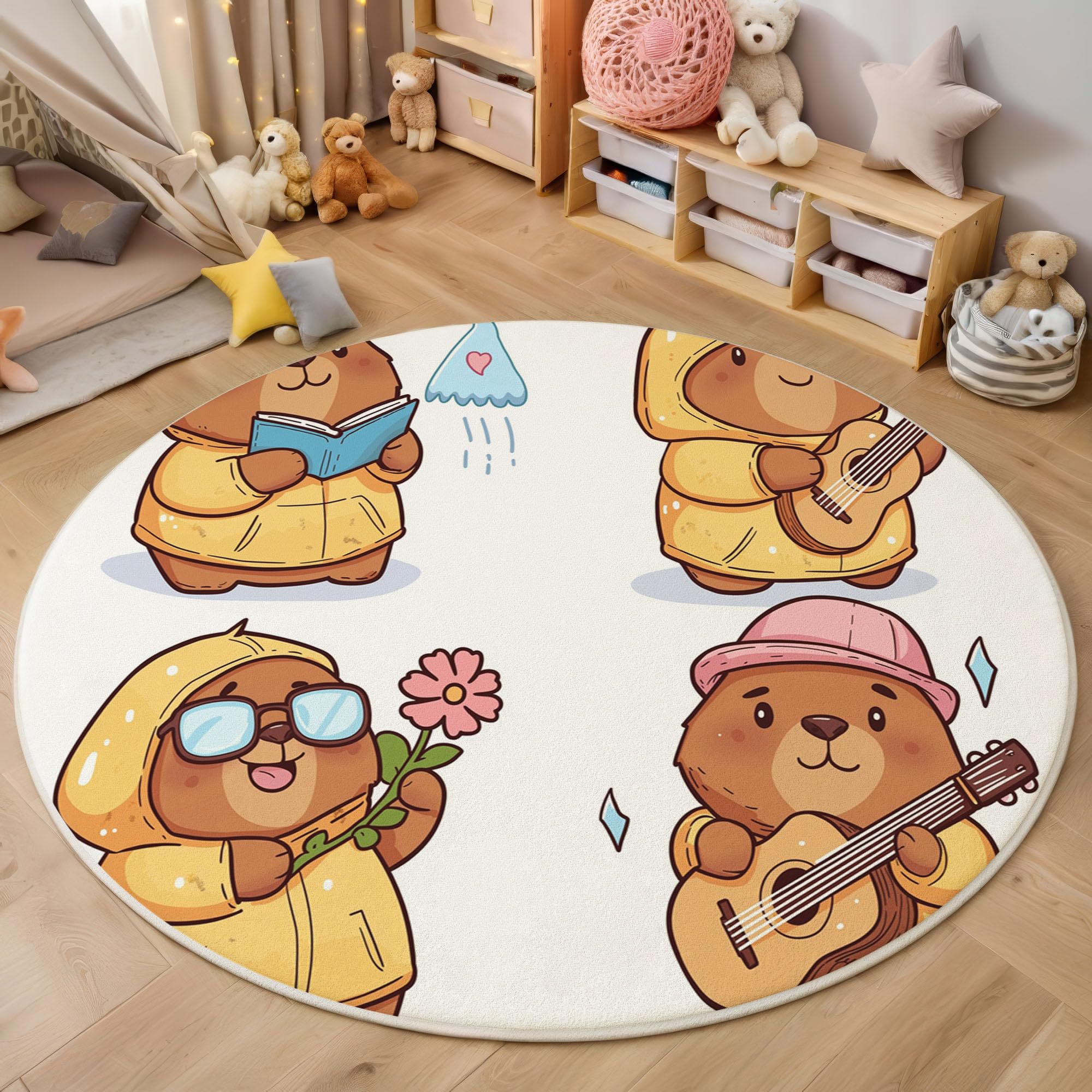 Tapis de jeu pour salle de jeux jaune motif ours grand format