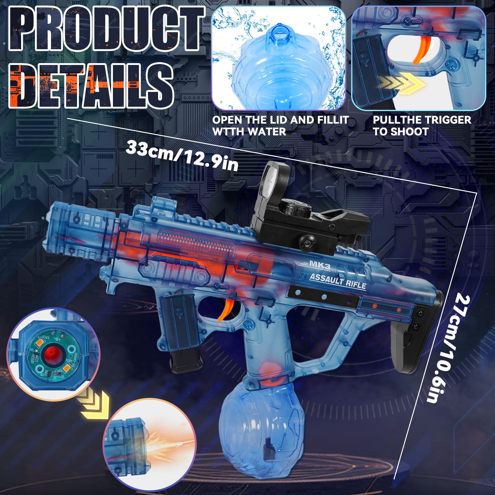 Pistole ad Acqua Elettriche, Pistola ad Acqua Elettriche per Bambini, Fino a 10m Pistole ad Acqua Potenti, Giocattolo Blaster ad Acqua per Feste Estive, Giardino, Piscina, Spiaggia