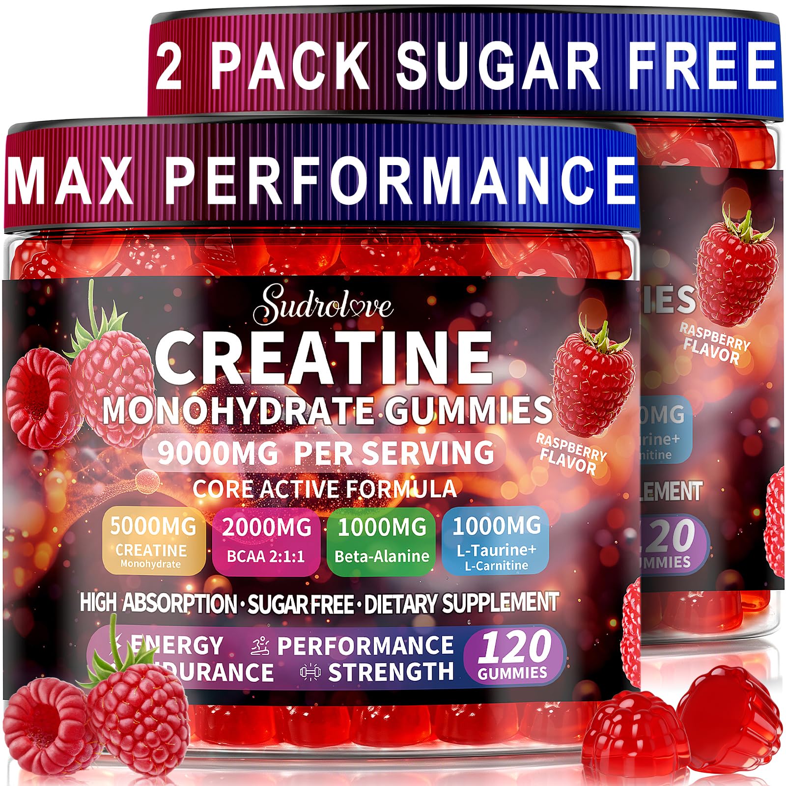 Creatine Monohydrate Gummies 5000mg,120 Count,2 Pack