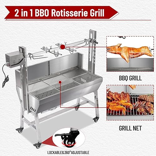 Miniatura 5 de Parrilla eléctrica para asador de 37 pulgadas, asador de cordero para cerdo, asador de asador de cerdo, capacidad de 132 libras con altura