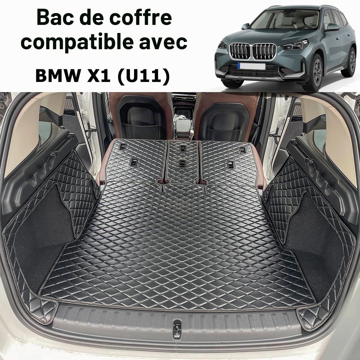 Tapis de coffre compatible avec BMW iX1 et BMW X1 (U11) de 2022-2026 (et panneaux latéraux arrière gauche et droit) adapté aux chiens