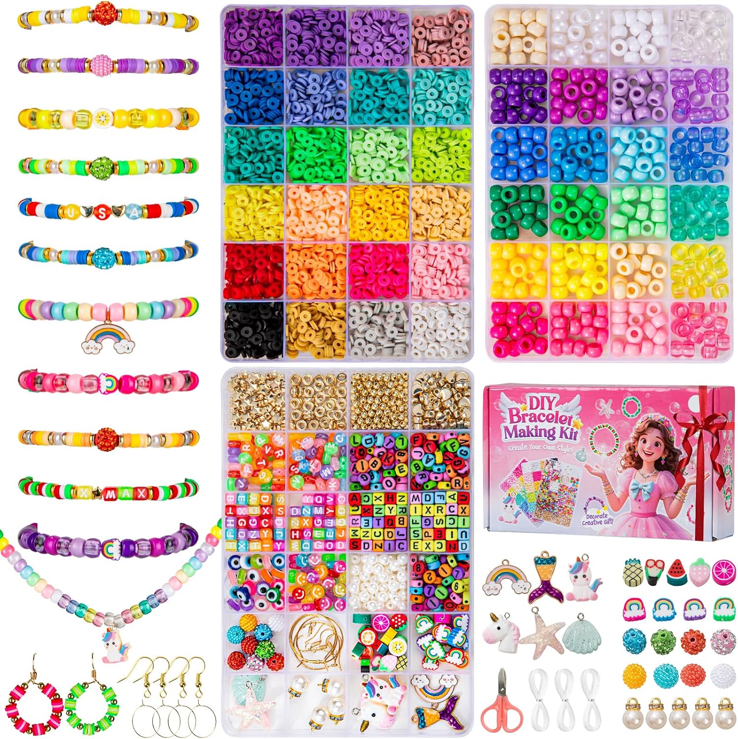 Taybonds DIY Friendship Bracelet Making Kit for Beginners – 6 Boxes Jewelry Beads with Pony, Clay, Letter Beads, Charms & Complete Jewelry Making Tools – Gifts