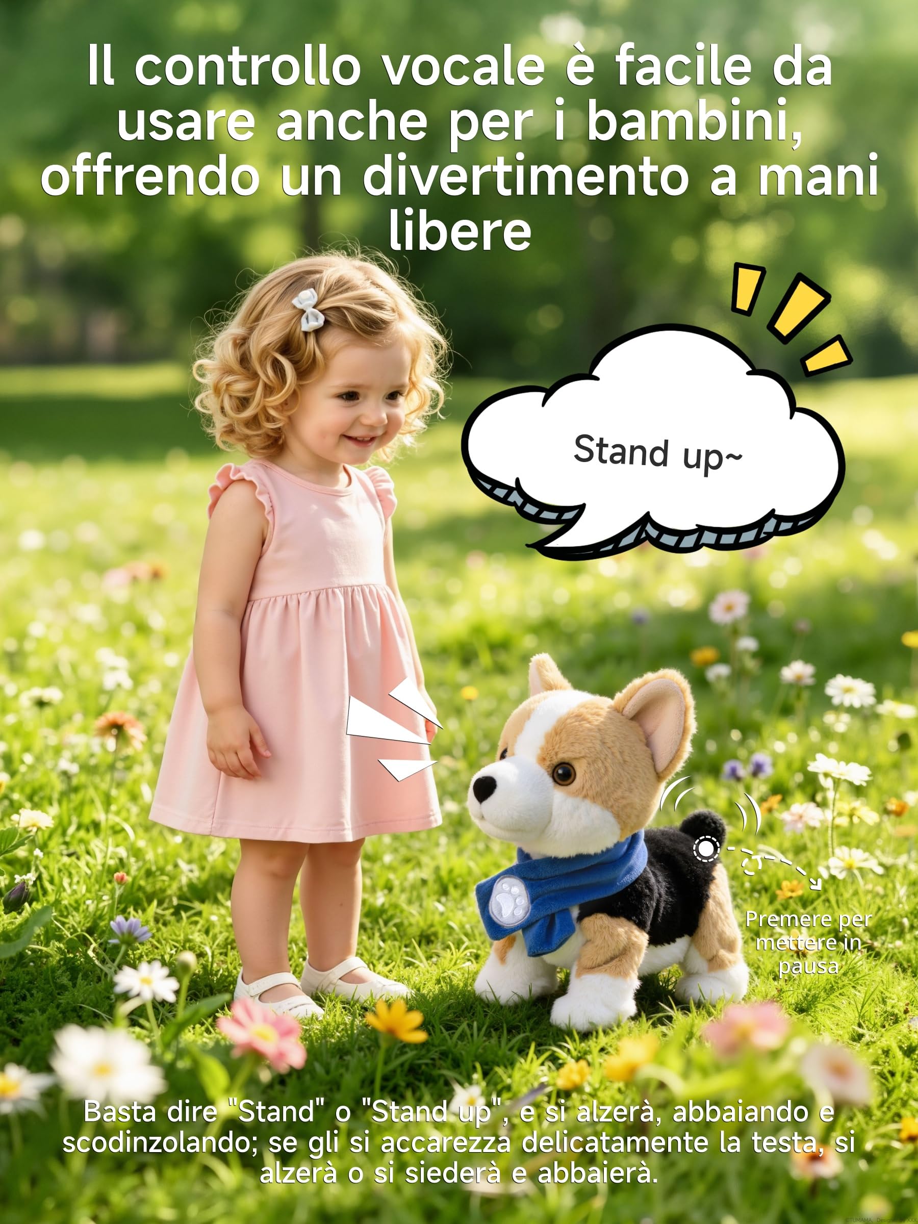 Cagnolino Che Abbaia e Cammina con Controllo Vocale, Parla, Muove la Coda, Peluche Cane Giocattolo Interattivo Elettronico, Cane Robot Realistico, Regalo per Bambini dai 18 Mesi