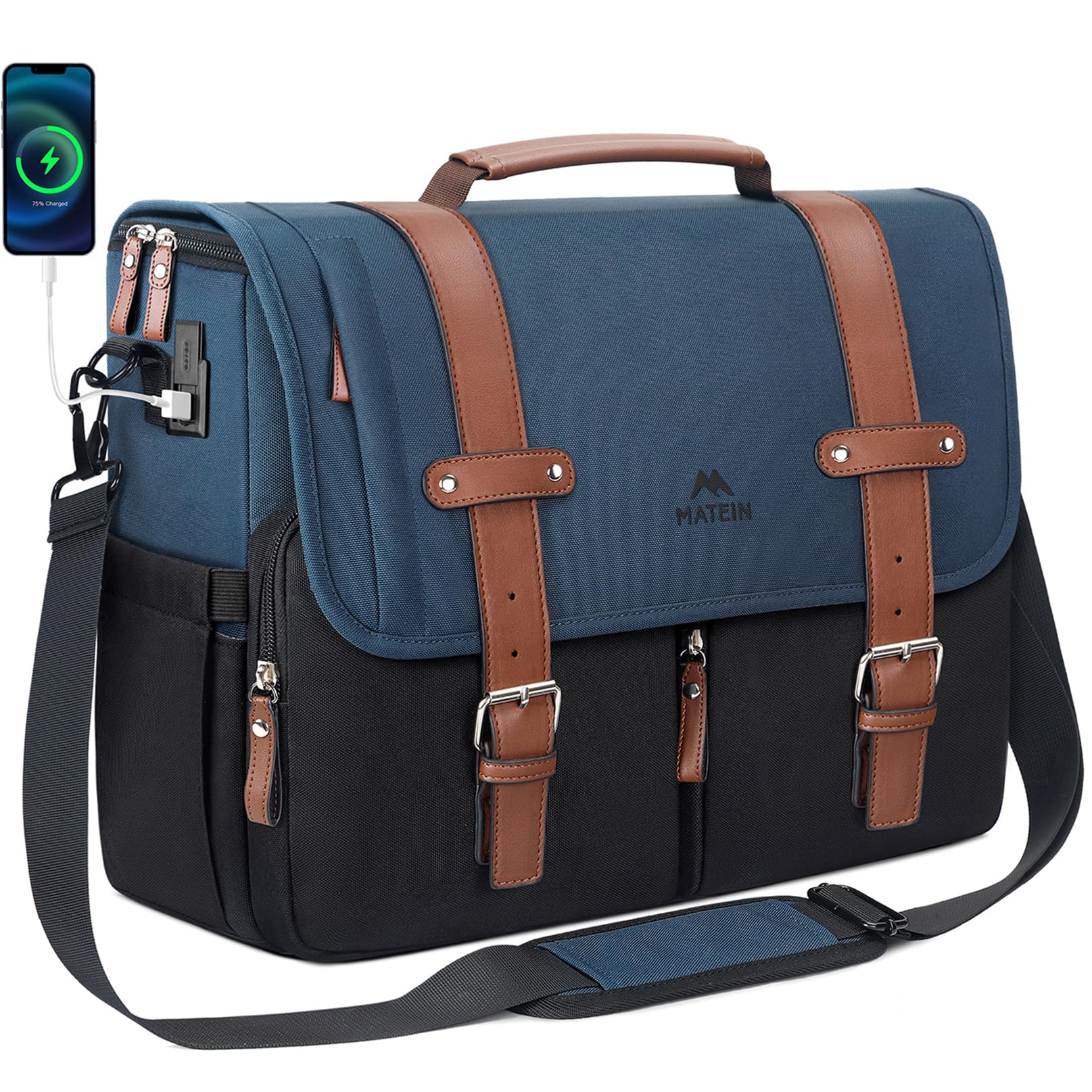 MATEIN Messenger Bag for School with USB Charging Port Large Crossbody Satchel 15 6 inch Student College Laptop