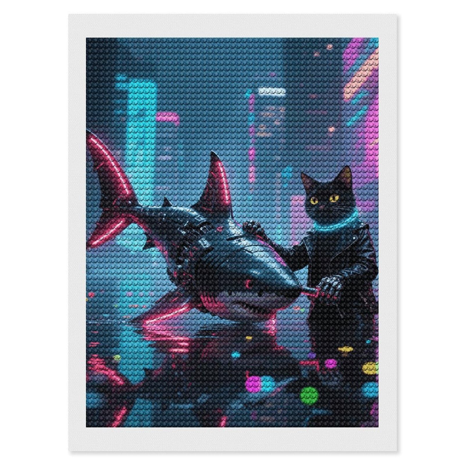 HETVBNS Science Fiction Cat Diamond Painting Kits for Adults, Full Round Drill DIY Diamond Art for Beginners, 5D Gem Art and Crafts for Home Wall Decor 12"x16"