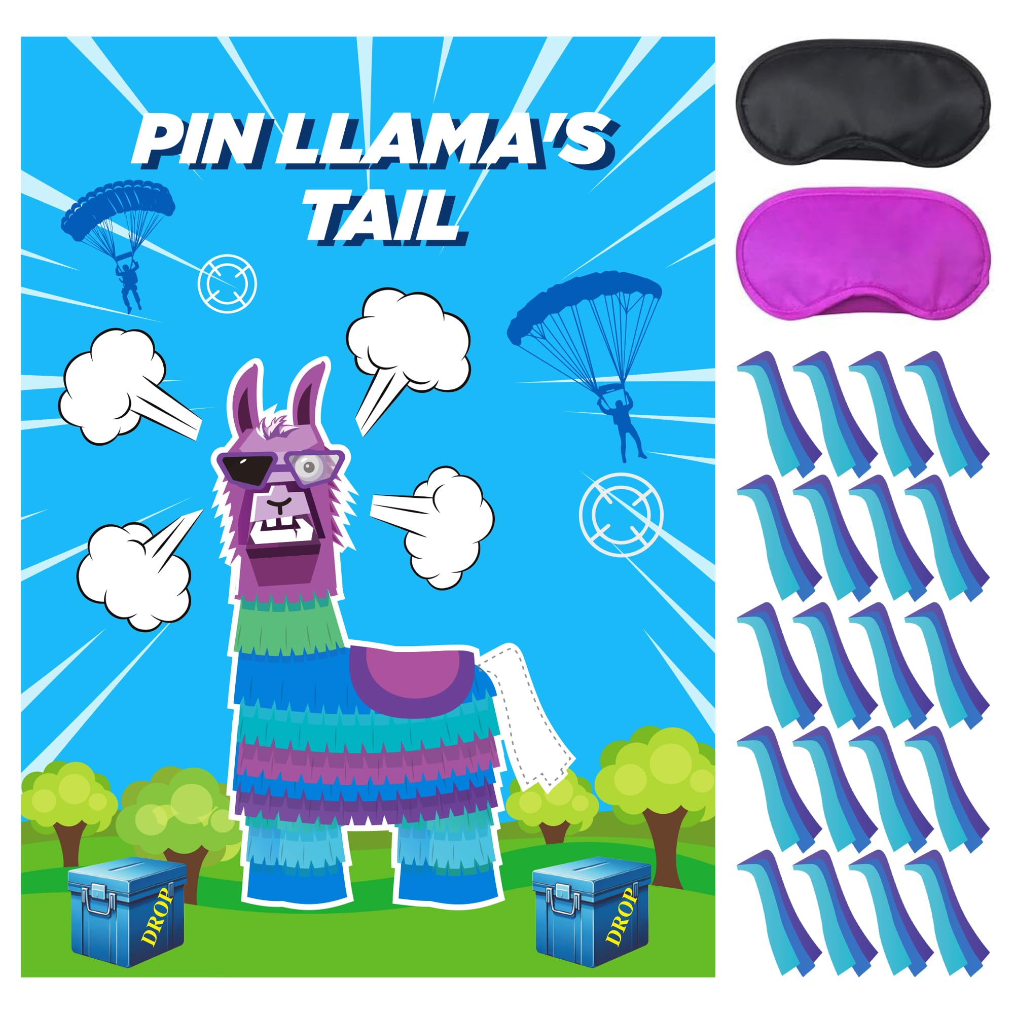 Video Game Party Decorations,Pin the Tails on Llama, Large Poster with 28PCS Tails Stickers for Pinata Party Games, Gamer's Birthday Theme Party Supplies, dmsj-2024-0515