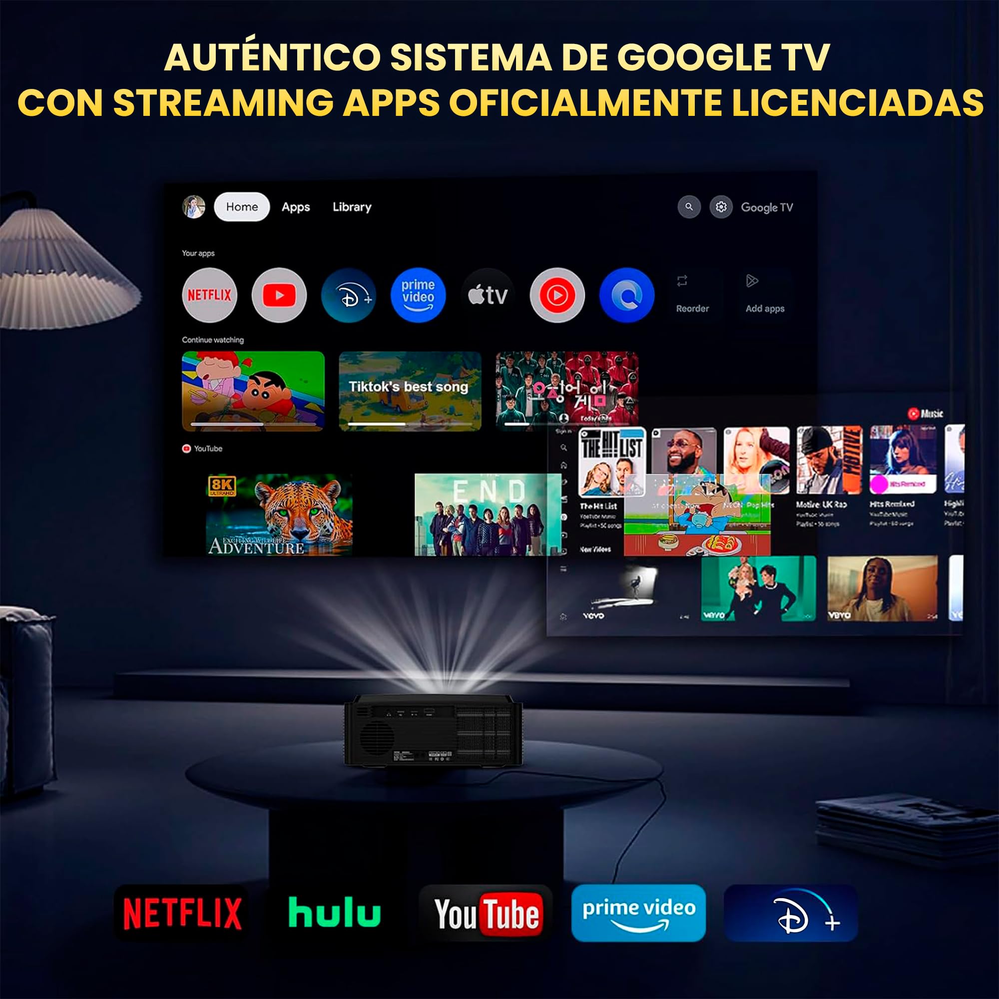 Proyector Unicview Dess C5 Pro, [Google TV y 2500 ANSI], Innovador Sistema de Auto elevación motorizado, HDR, Certificado Google TV, Soporte 4K con WiFi 6 y Bluetooth, Enfoque y Keystone automáticos