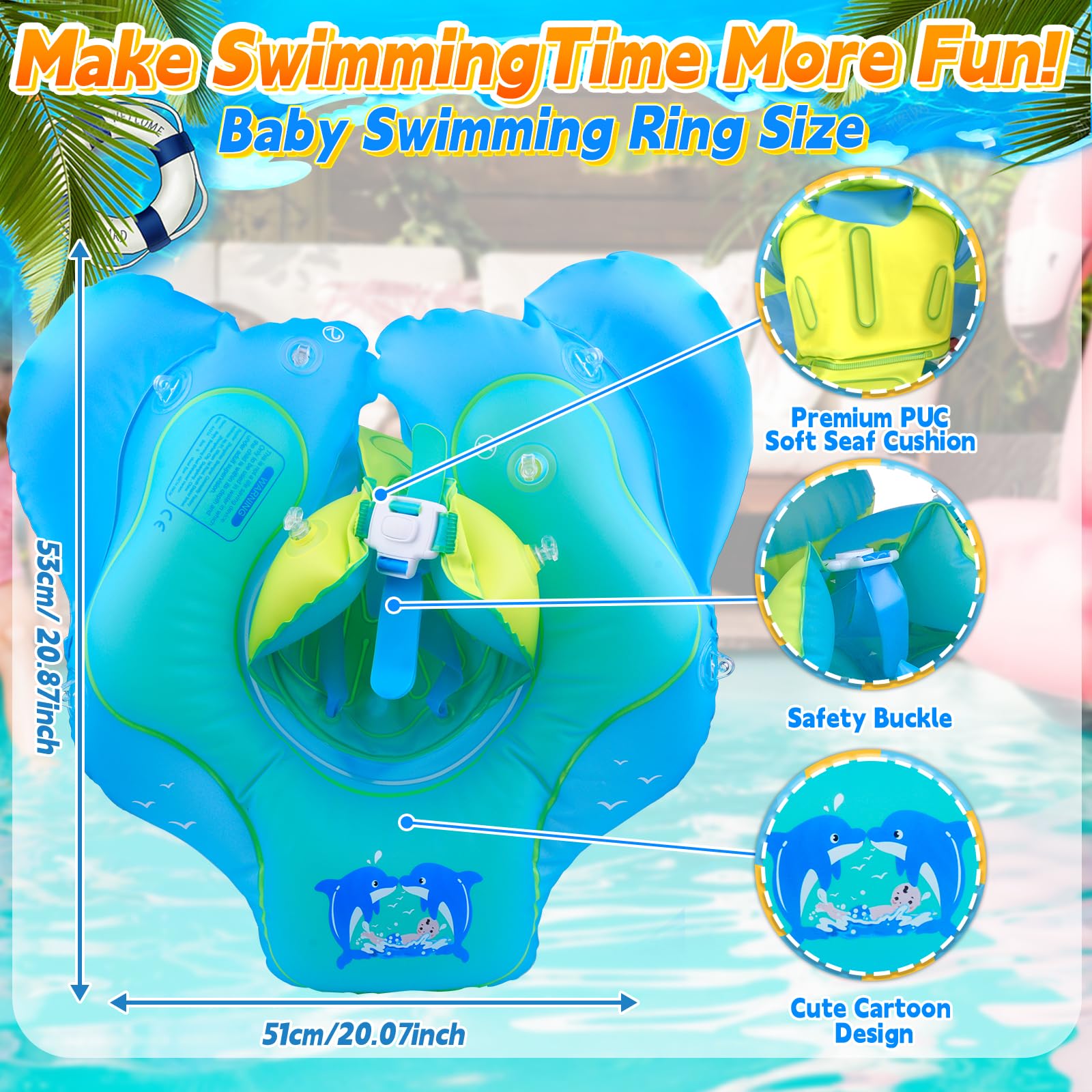 Baby Swimming Float, Baby Pool Float with Canopy, Inflatable Whale Baby Swimming Ring with Safety Seat - Image 3