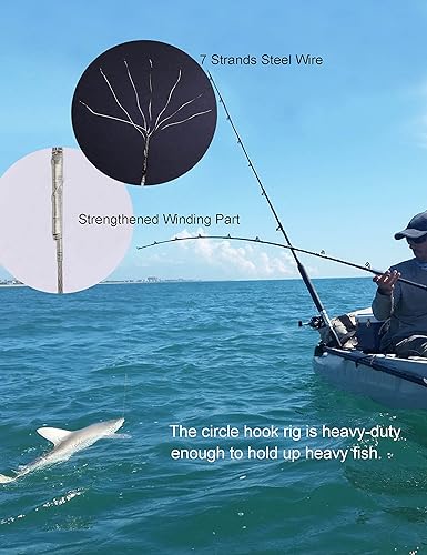 Miniatura 5 de Beoccudo Anillos circulares de acero para agua salada, 25 ganchos circulares resistentes con alambre de líder, bajo y bagre, señuelo de pesca