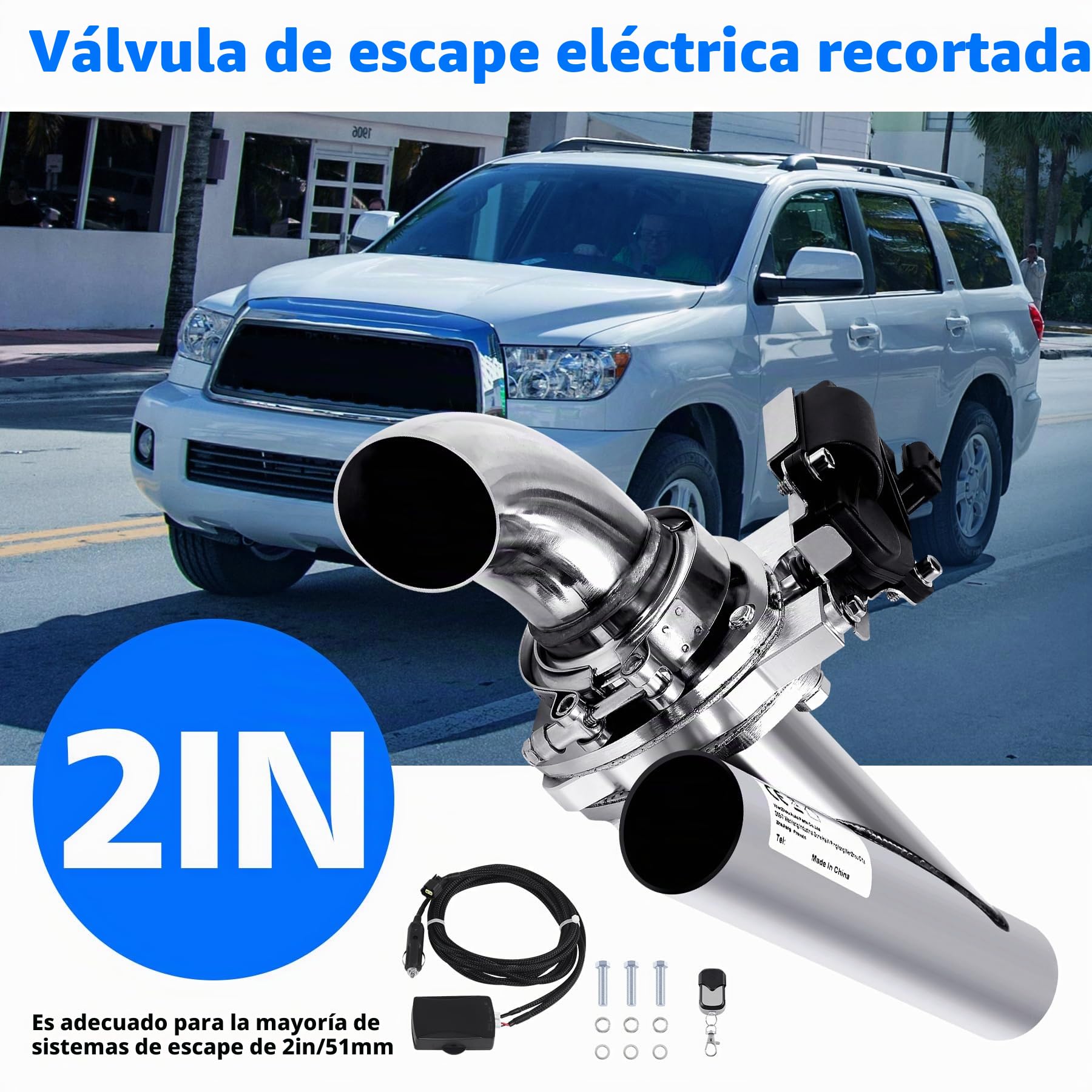 Kit de silenciador de escape eléctrico de 51mm 2" en acero inoxidable con interruptor de válvula y control remoto