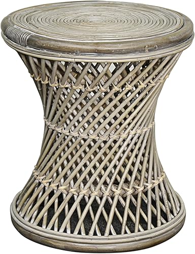 New Pacific Direct Keala - Mesa auxiliar redonda de ratán, color gris