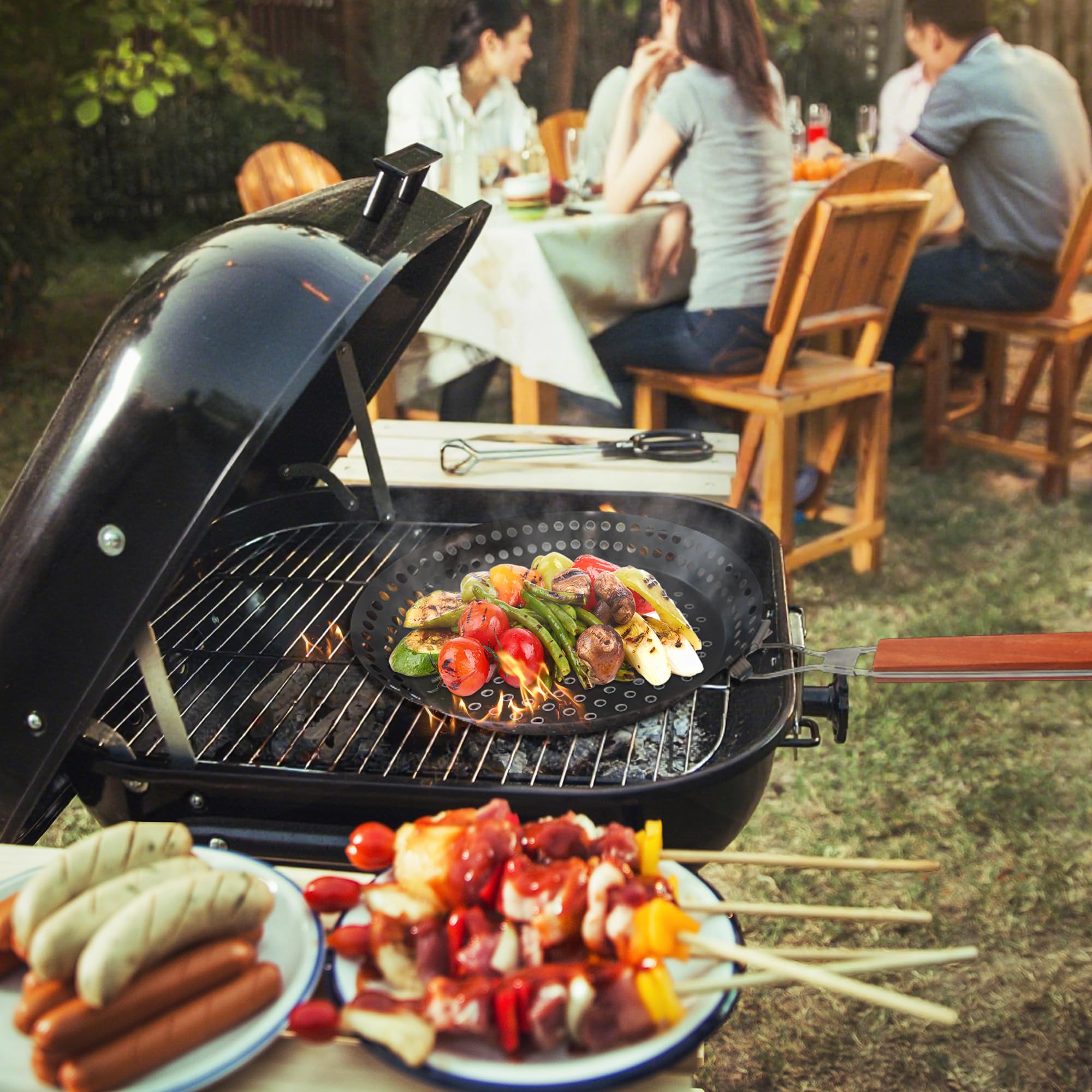 Padella per grigliare, 30,5 cm, con manico pieghevole, in acciaio al carbonio, antiaderente, per barbecue, fritture, verdure, frutti di mare, Chapati