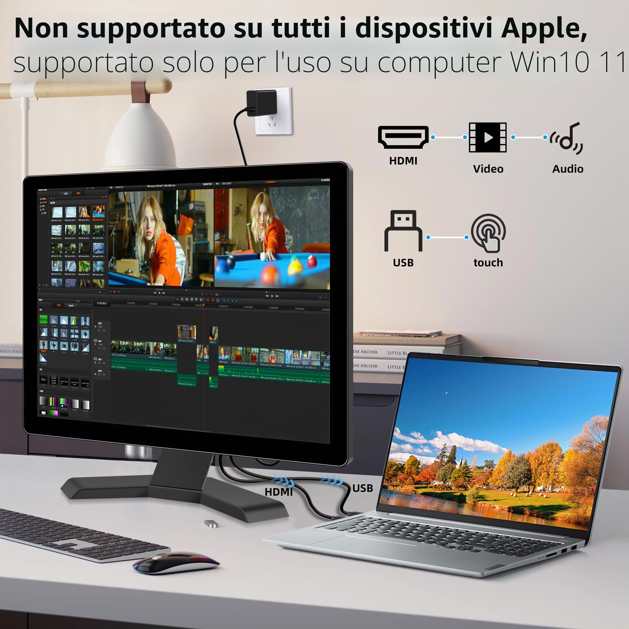 Monitor Touch Screen 17 Pollice 10 Punti 4:3 HD 1280x1024 con Porta HDMI, VESA, Touch Screen per PC POS Win 10 11, Altoparlanti integrati
