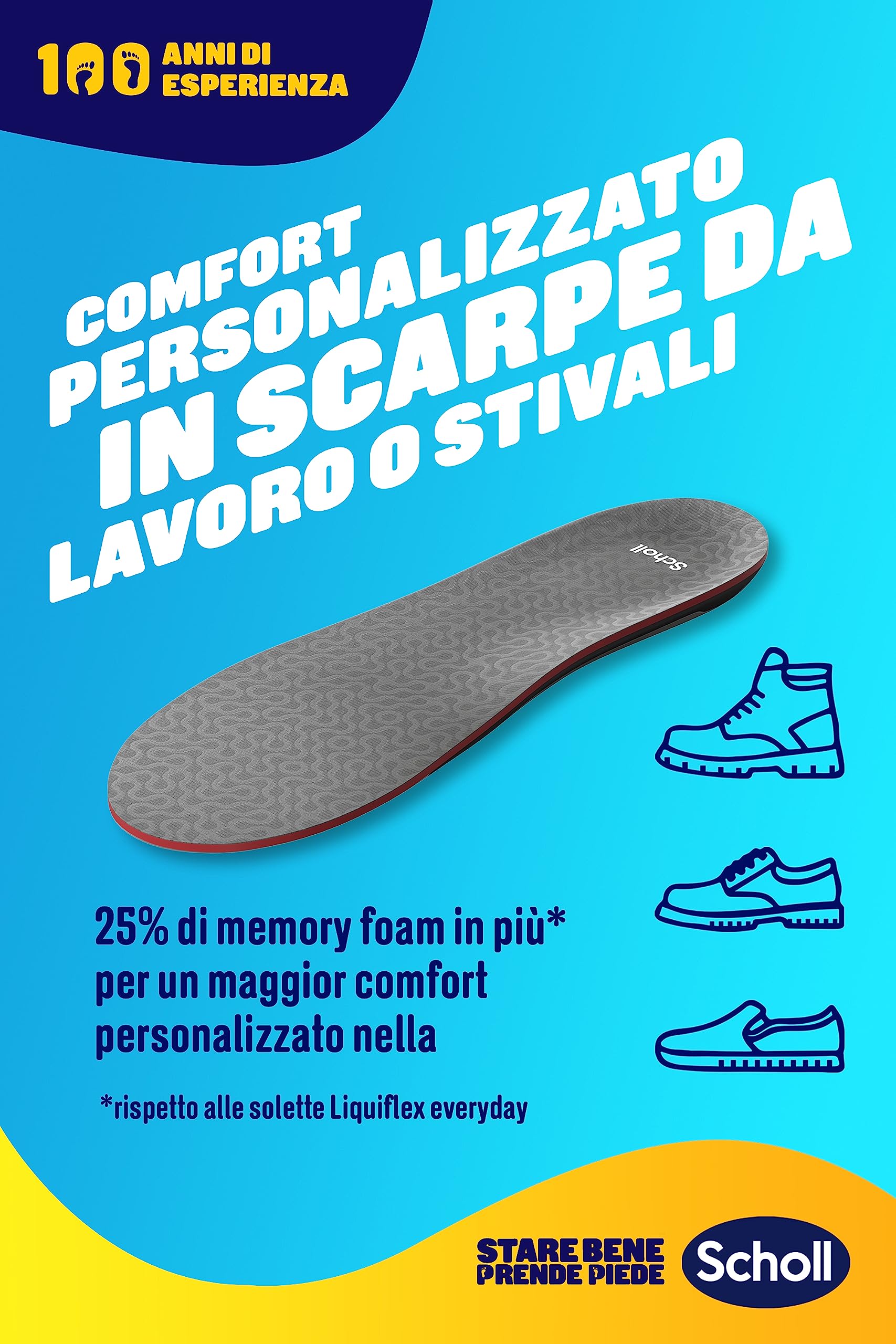 Scholl Liquiflex Extra Supporto, Solette Regolabili Anti-Odore in Memory Foam con Tecnologia 5 in 1 per Scarpe da Lavoro, Stivali e Scarpe Antinfortunistiche, Taglia L (41-46.5) Rosso