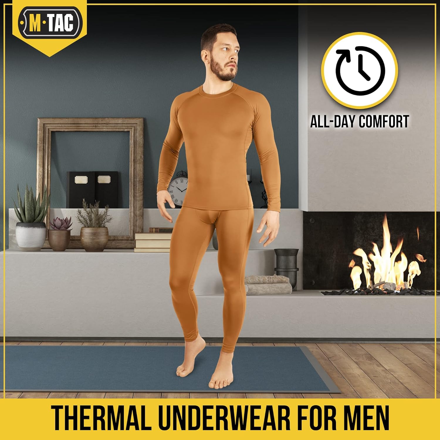 M-Tac Men’s Thermal Underwear Set – Military Fleece Lined Base Layer Top & Bottom, Tactical Cold Weather Gear in Coyote Brown - Image 6