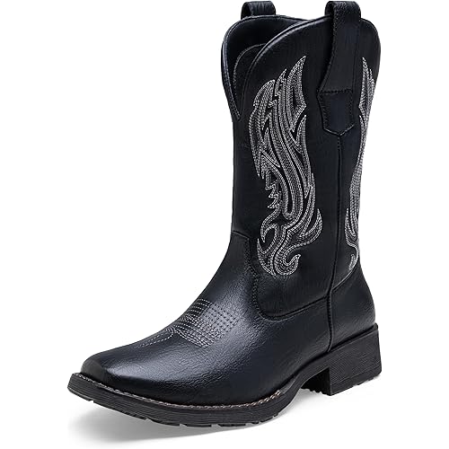 Jousen Cowboy Boots for Men Embroidery Men's Western Boots Retro Square Toe Mens Boots Botas Vaqueras Para Hombre