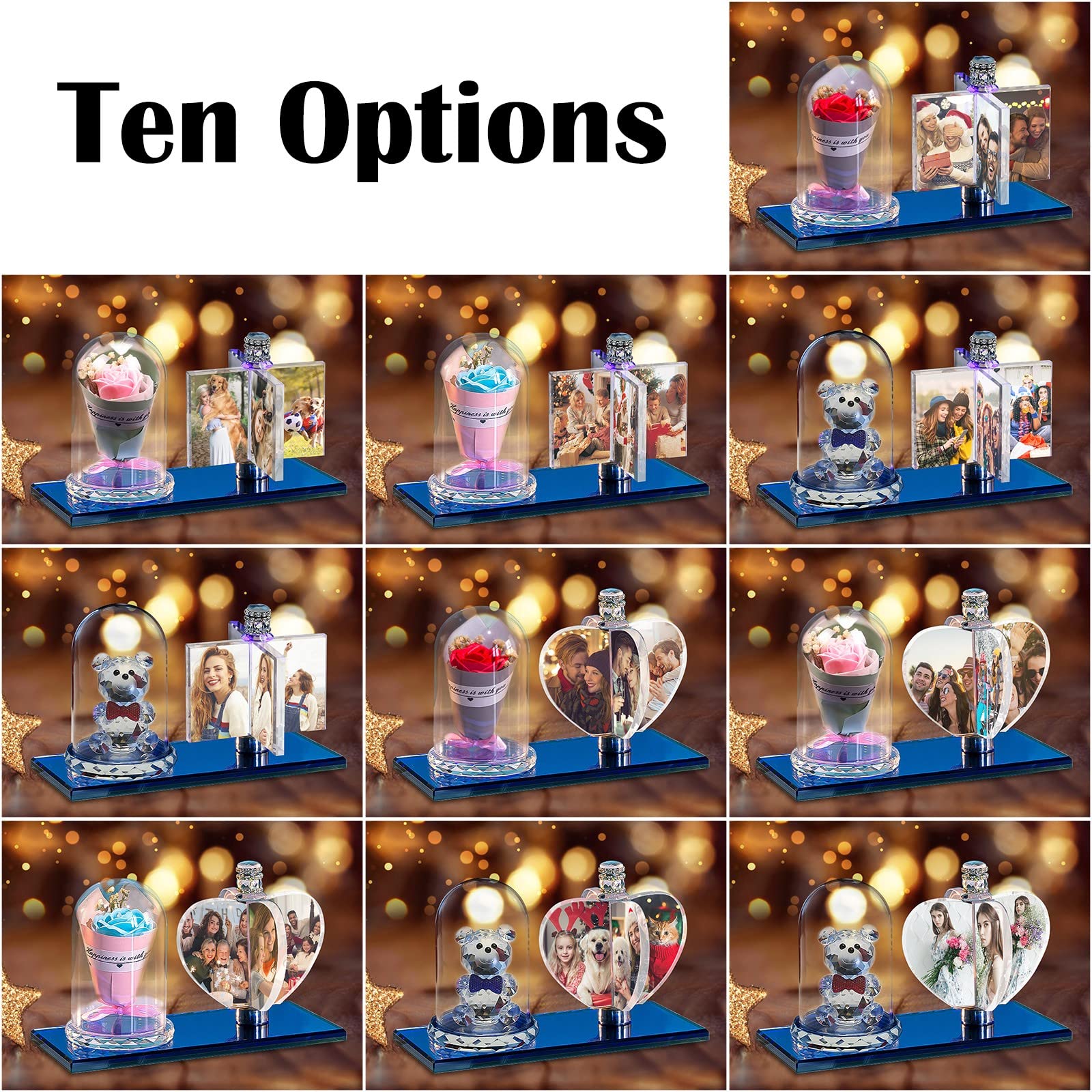 YAEILOV Personalized 3D Rotate Windmill Light 4 Photo Frame Crystal Lamp Custom LED Night Lights Customized Photo Gifts for Anniversary Valentine's Day