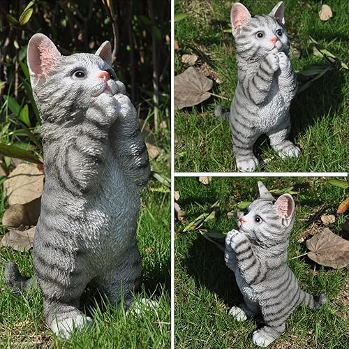 Miniatura 6 de Decoración de gato de jardín, estatua para exteriores, gato rezando gris de 9.1 pulgadas de alto para patio, césped y accesorio de mesa interior
