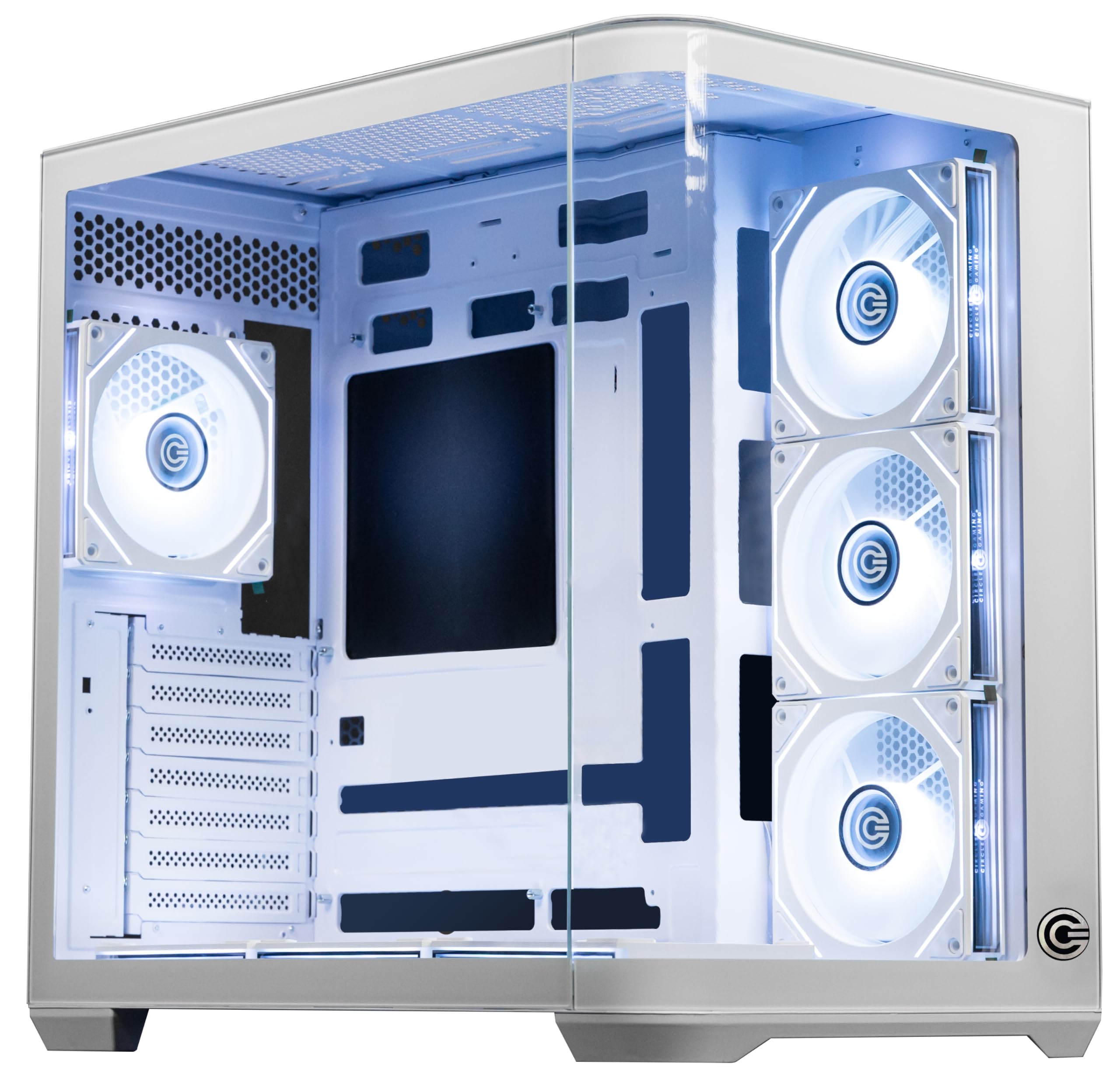 Circle Lucid Curve AX BTF Mid Tower | Gaming Cabinet - White | Panoramic Curved Glass | Support ATX, M-ATX, ITX | Pre Installed 3X Front, 3X Bottom, 1X 120MM Infinity Mirror Fans-image-2