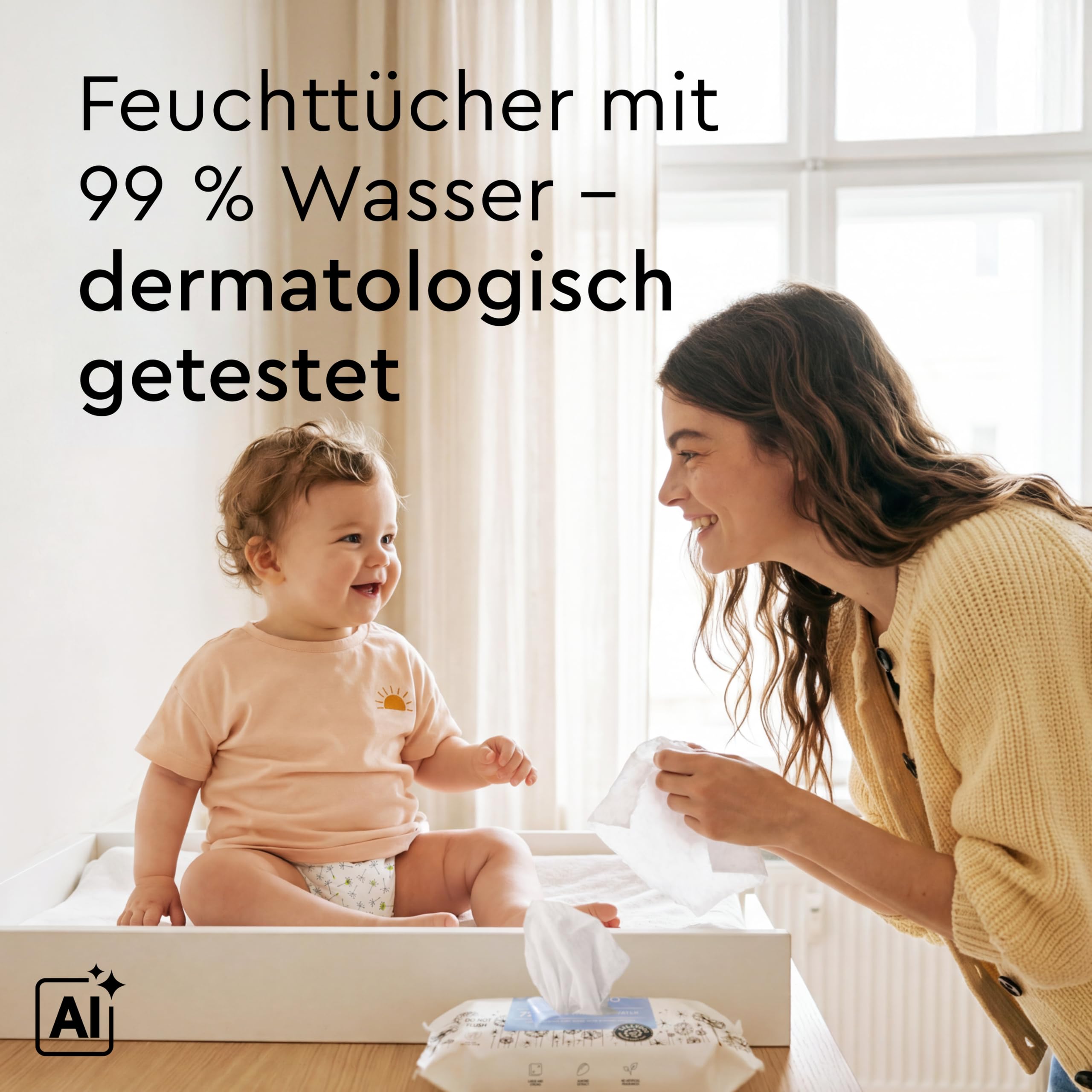 LILLYDOO Baby Feuchttücher mit 99% Wasser,extra großes Tuch, 576 Stück (8 x72), 100% plastikfrei, ohne Parfüme & mild wie Watte & Wasser,sanft reinigend für empfindliche Haut,Dermatologisch getestet
