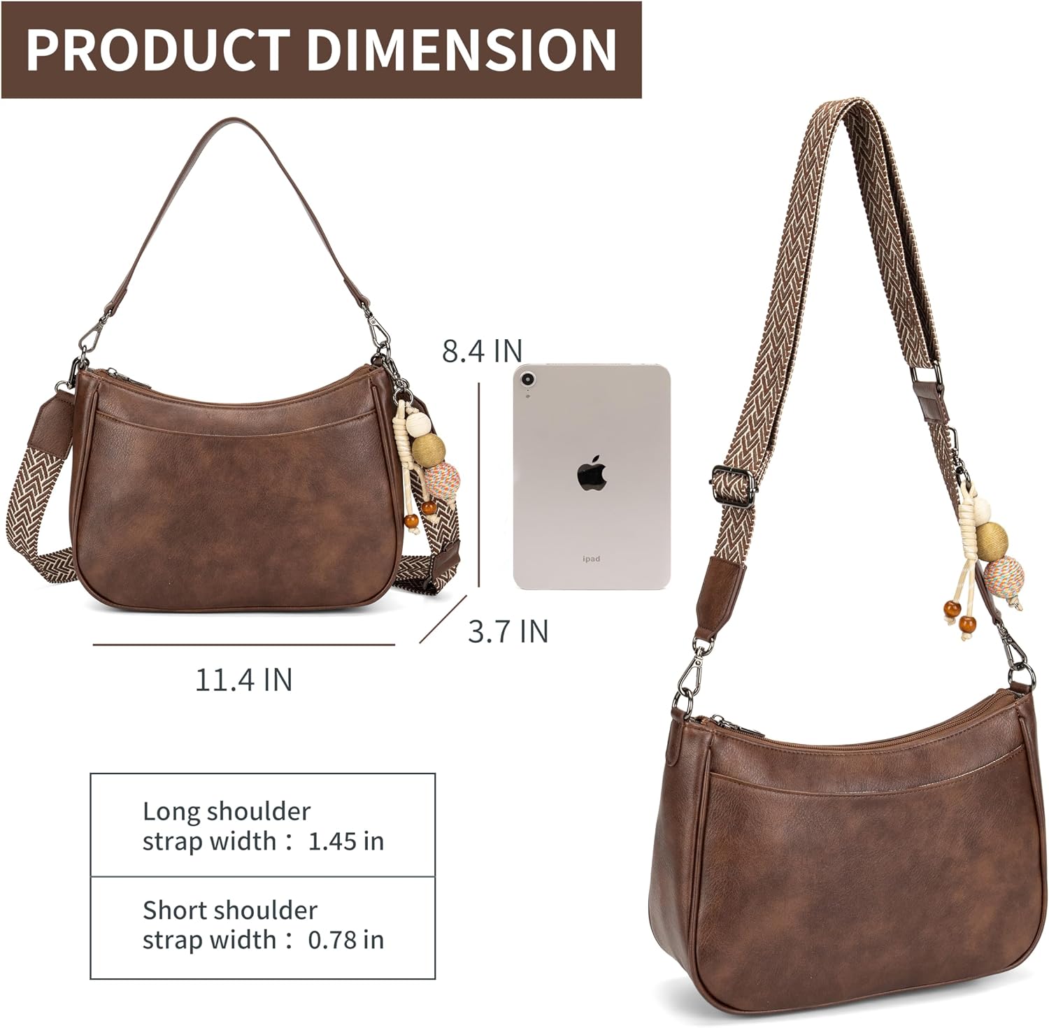 TAOSITUUE Leather Crossbody Purse for Women Shoulder Handbag medium size purses for women with Adjustable Strap