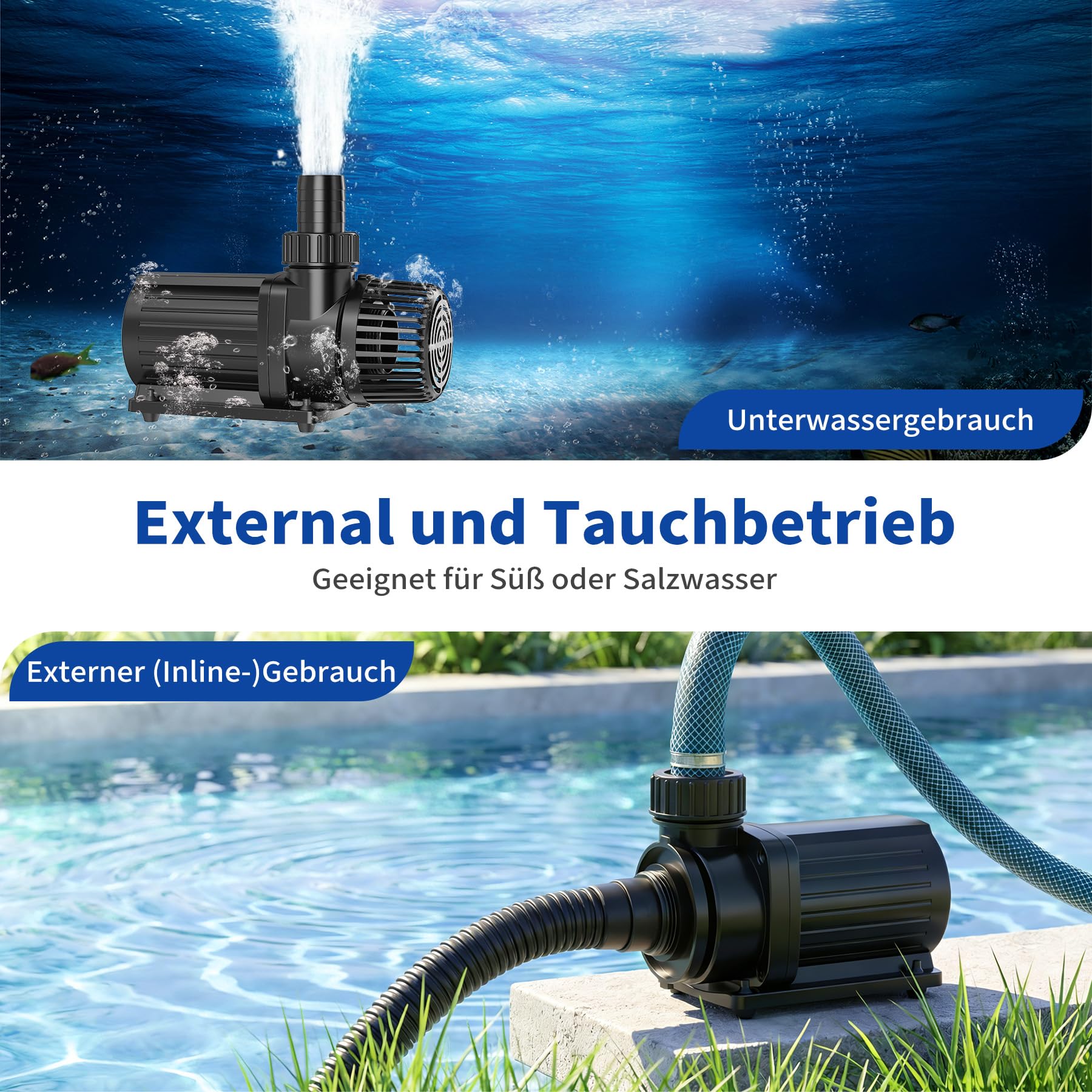 Eco Teichpumpe 10000L/H 85W, energiesparende Filterpumpe Hoherem Durchfluss, Bachlaufpumpe für Koiteiche, Umwälzpumpe, Gartenteichpumpe, Gartenteich für Süßwasser & Salzwasser