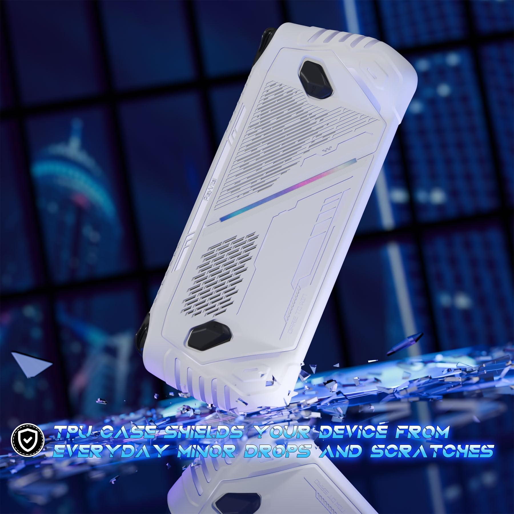 PlayVital Cover Protettiva per ROG Ally, Custodia TPU Grip Antiscivolo e Copri Levette Analogiche, Accessorio per Console, Antigraffio, Antiurto, ABSOLUTE - Bianco(Non per Rog Ally X)