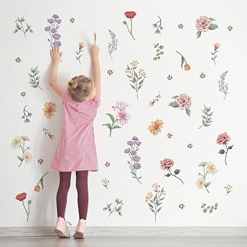 15 Sheets Retro Wildflower Wall Stickers DIY Garden Floral Decals