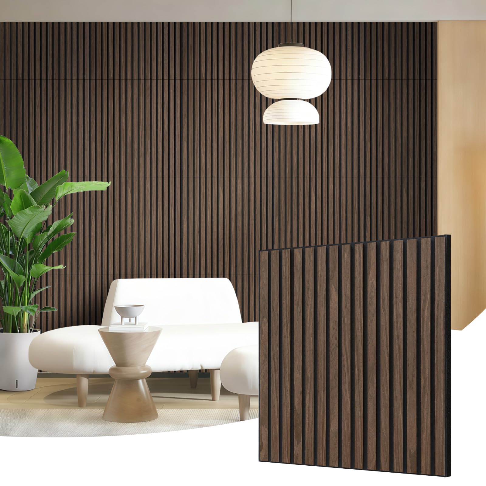 AKK-STAVE Akustikpaneele Holz 60x60 cm (4er-Set 1,44 m²) - Akustik Paneele & Holzpaneele Wand für Schallschutz | 3D Paneele Wand als Wandverkleidung Innen | Schallabsorber für Wohnzimmer(Schwarznuss)