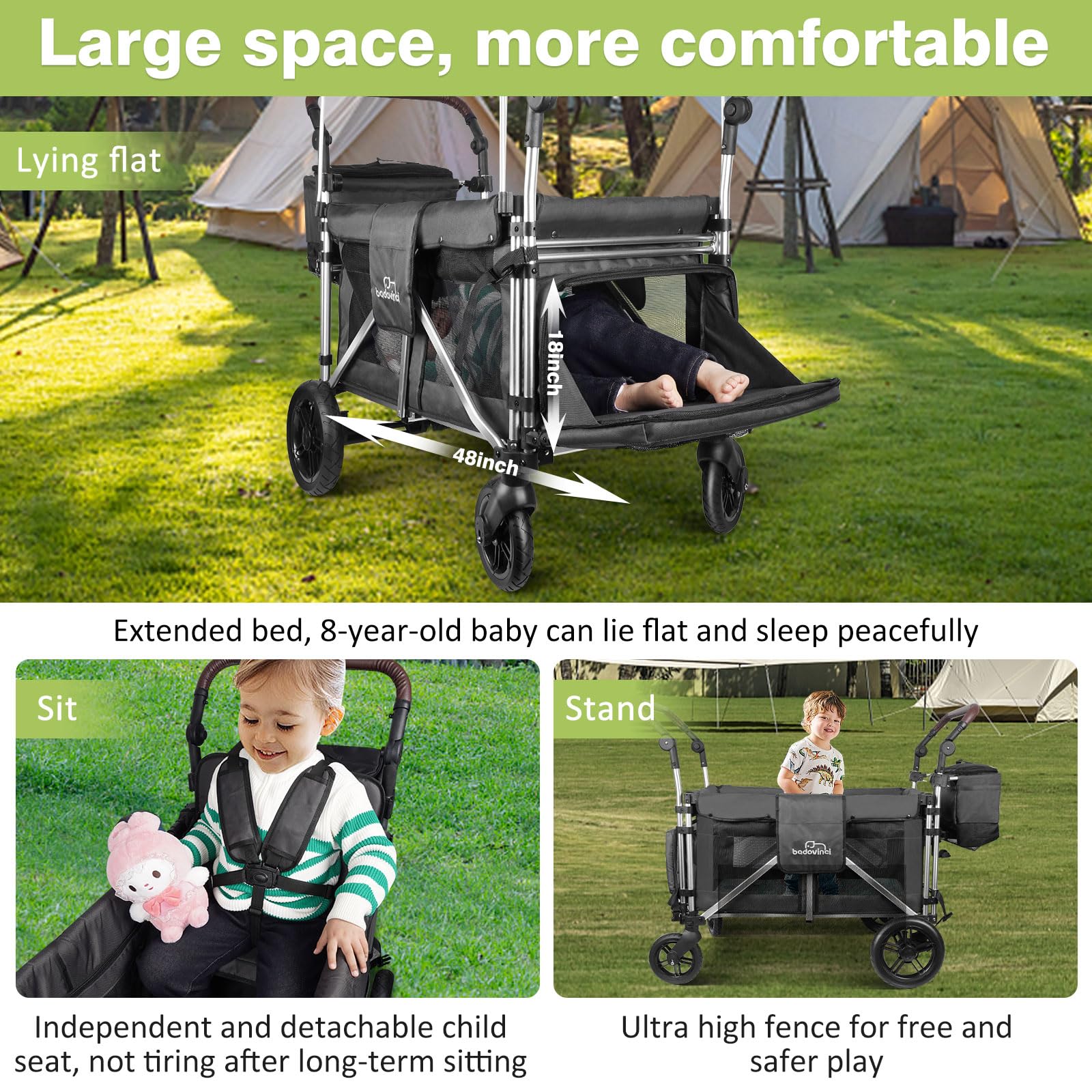 Stroller Wagon With 5-point Harness 2-Kid Stroller Wagon With