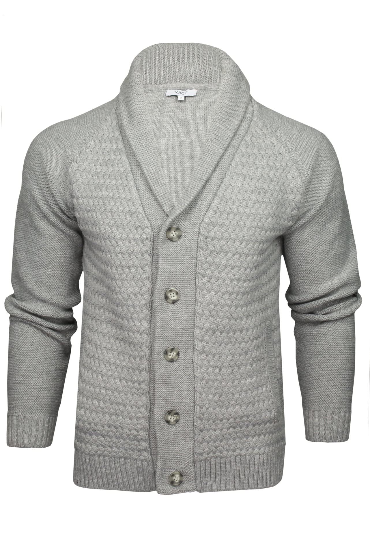 Xact Mens Shawl Neck Cardigan, Raglan Sleeve (Grey Marl) XL
