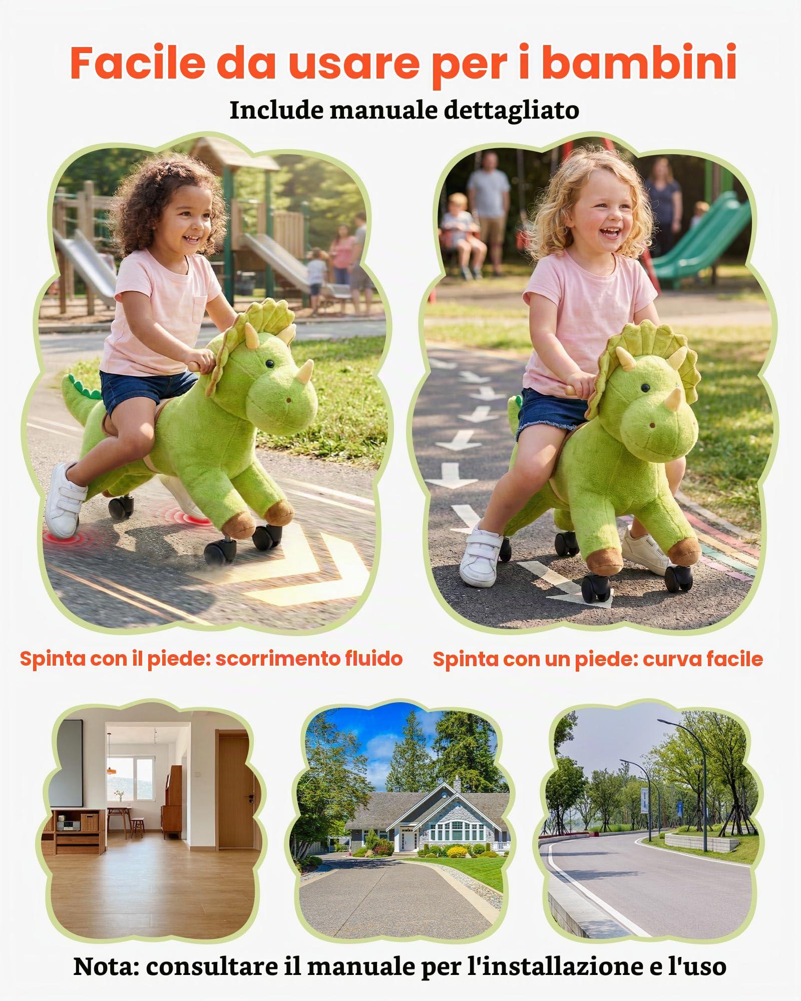 VEVOR Cavallo Cavalcabile per Bambini, Dinosauro Cavalcabile con Ruote Scorrevoli Flessibili a 360°, Ruggiti Realistici, Senza Batterie, Sedile Morbido, Portata Massima 40 kg, Per Bambini 3+ Anni