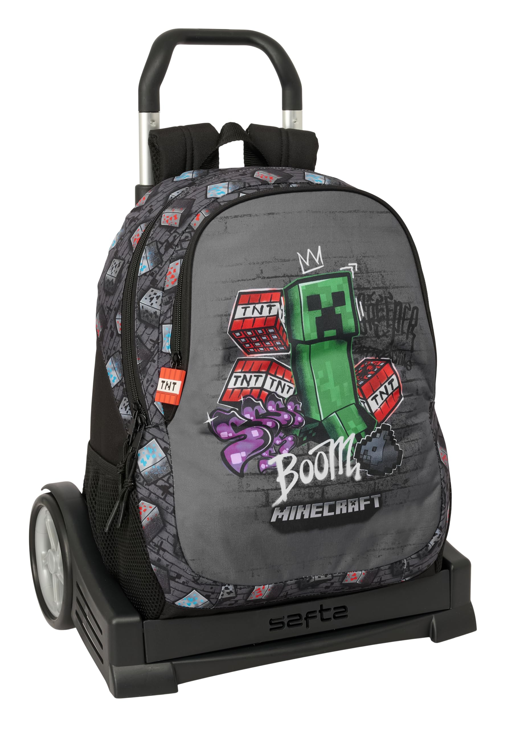 MINECRAFT GRAFFITI - Mochila Escolar, Espalda Ergonómica, con Carro Safta Evolution, Ideal para Niños de Diferentes Edades, Cómoda y Versátil, Calidad y Resistencia, 32x16x44 cm