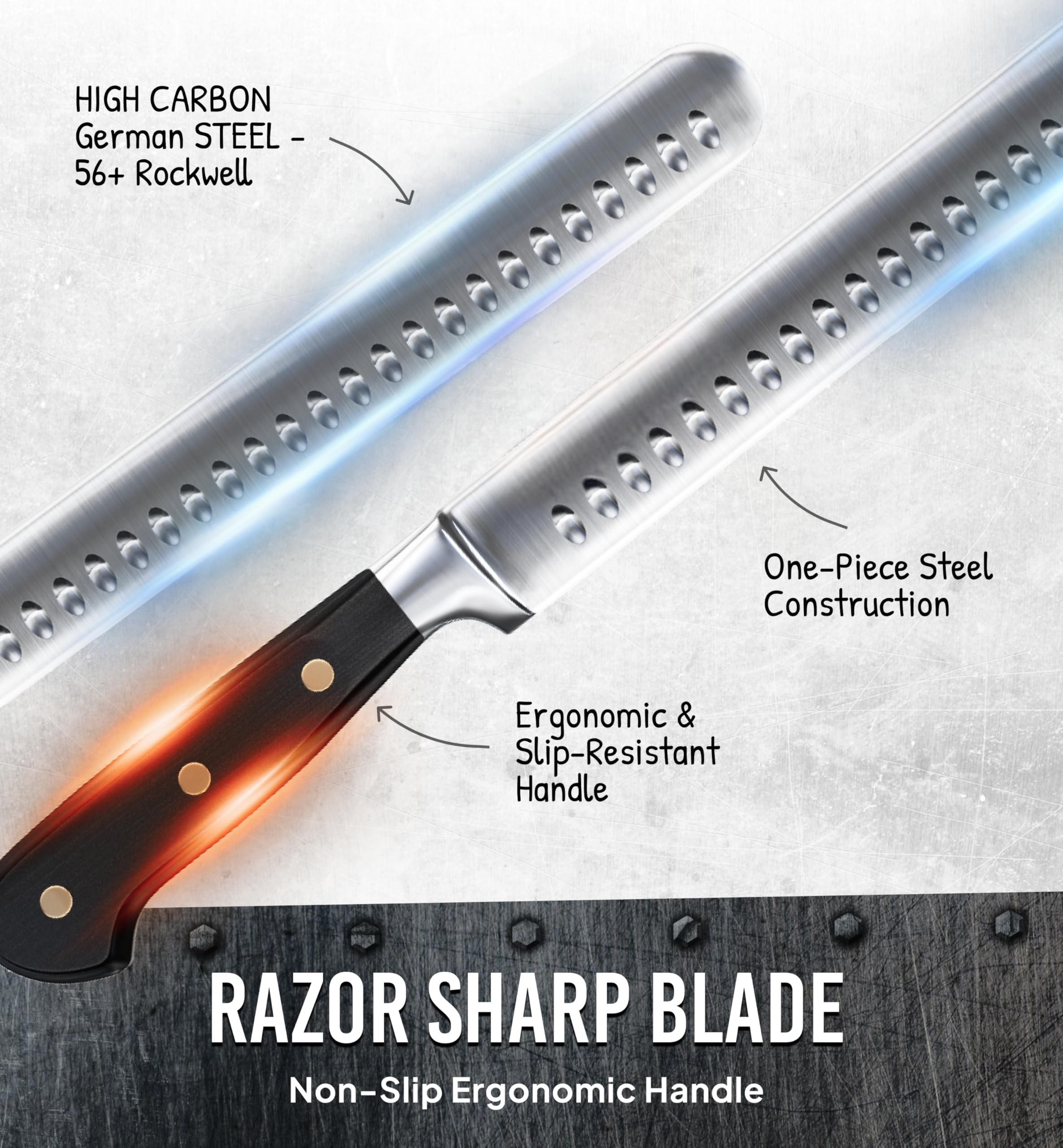 Bright Hobby Brisket Slicing Knife – 12" Brisket Knife, BBQ, Grilling Gifts For Men – Razor Sharp German Steel, Full Tang, Ergonomic Handle — Amazon image 5