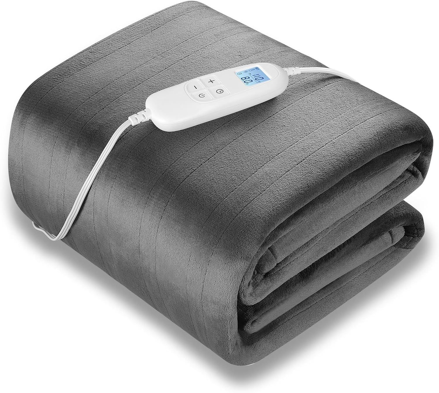 Electric Heated Blanket Queen Size 84" x 90" | 6 Heating Levels & 8h Auto Timer | Full Body Fast Heating and Ultra Soft Flannel, Machine Washable Bed Sofa Home Office Use, Grey