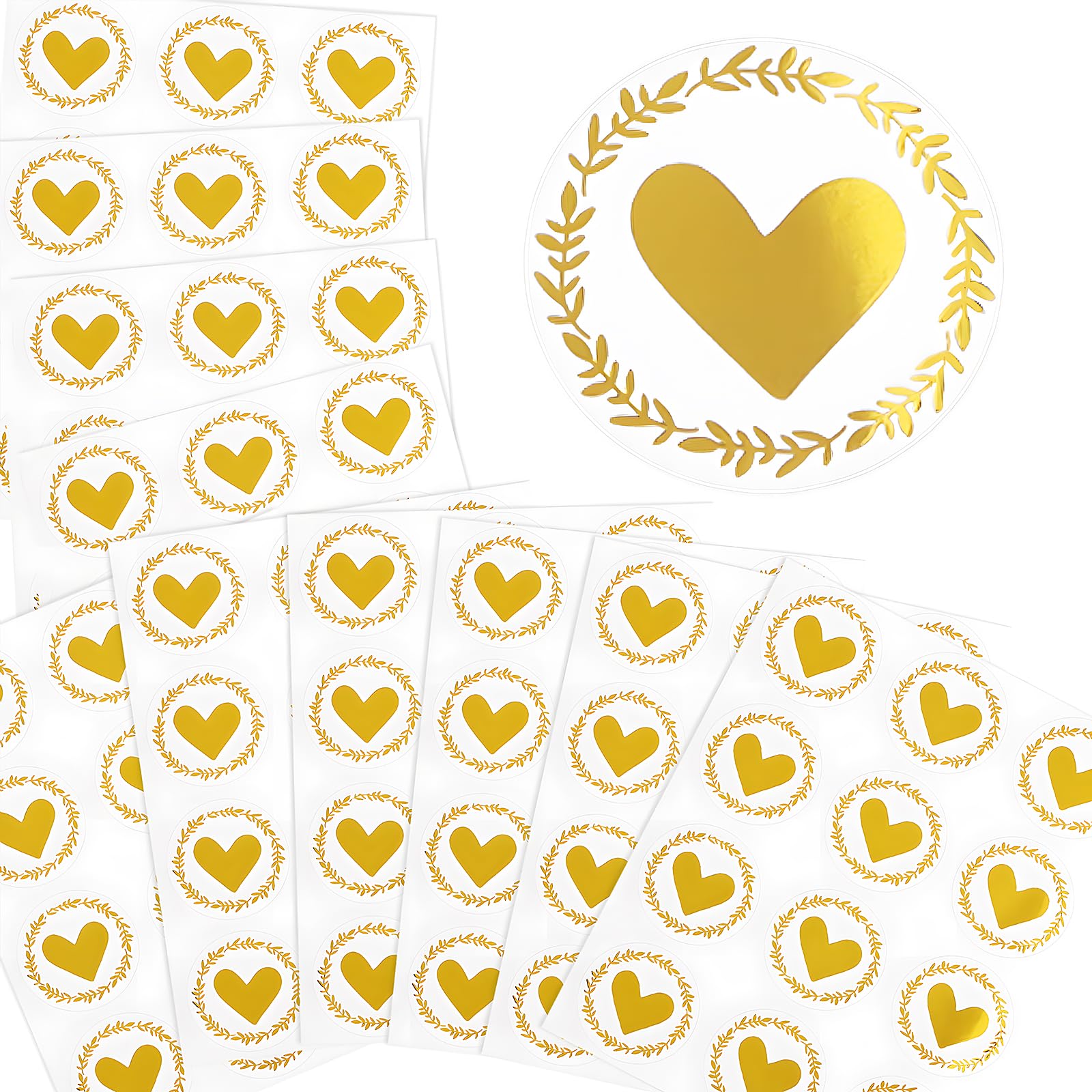 120pcs Pegatinas Sobre Corazones Transparente Redonda Oro Stickers Corazones para Boda San Valentín Decoración Álbumes de Recorte Scrapbooking (120pcs - 3.5cm)