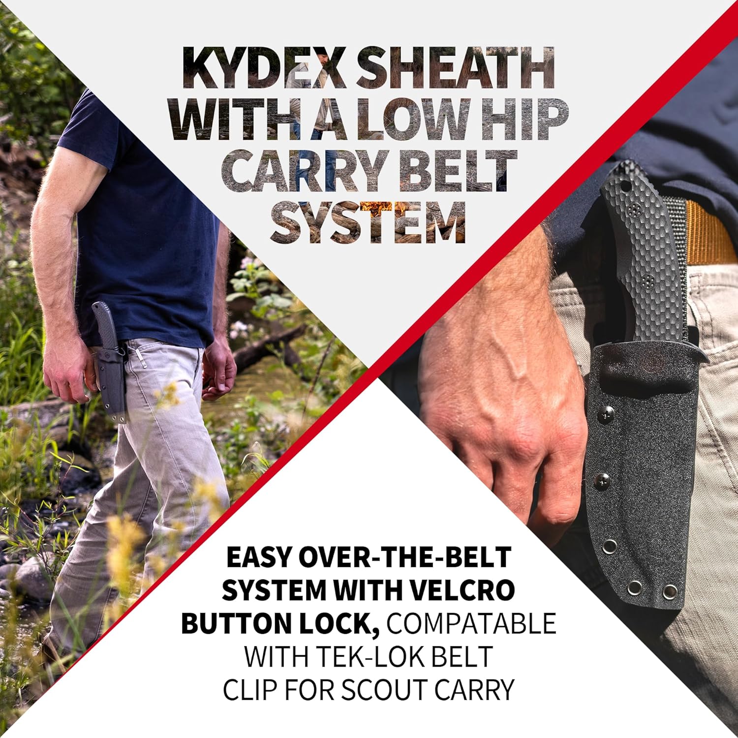 Off-Grid Knives - Backcountry Blackout V2 Fixed Blade with Cryo D2 Blade Steel, Full Tang, Grippy G10 Scales, Kydex Sheath with Lo-Pro Belt Clip, Camping, Hunting, Bushcraft, Survival