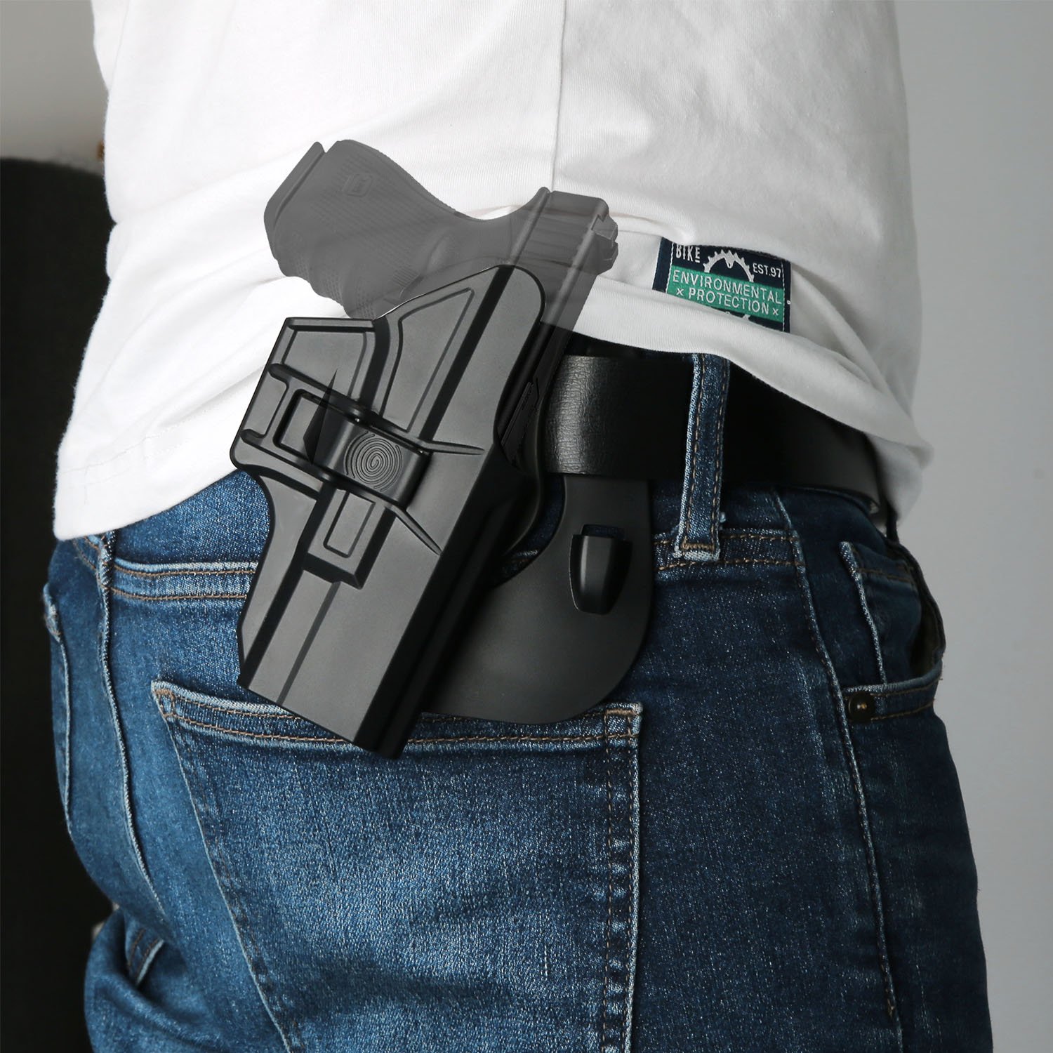 efluky Fondina Glock Pistola Polimero Holster per Glock 19/23/32(Gen1-5), Glock 19X, Glock 45, Paddle 60° Regolabile Nero