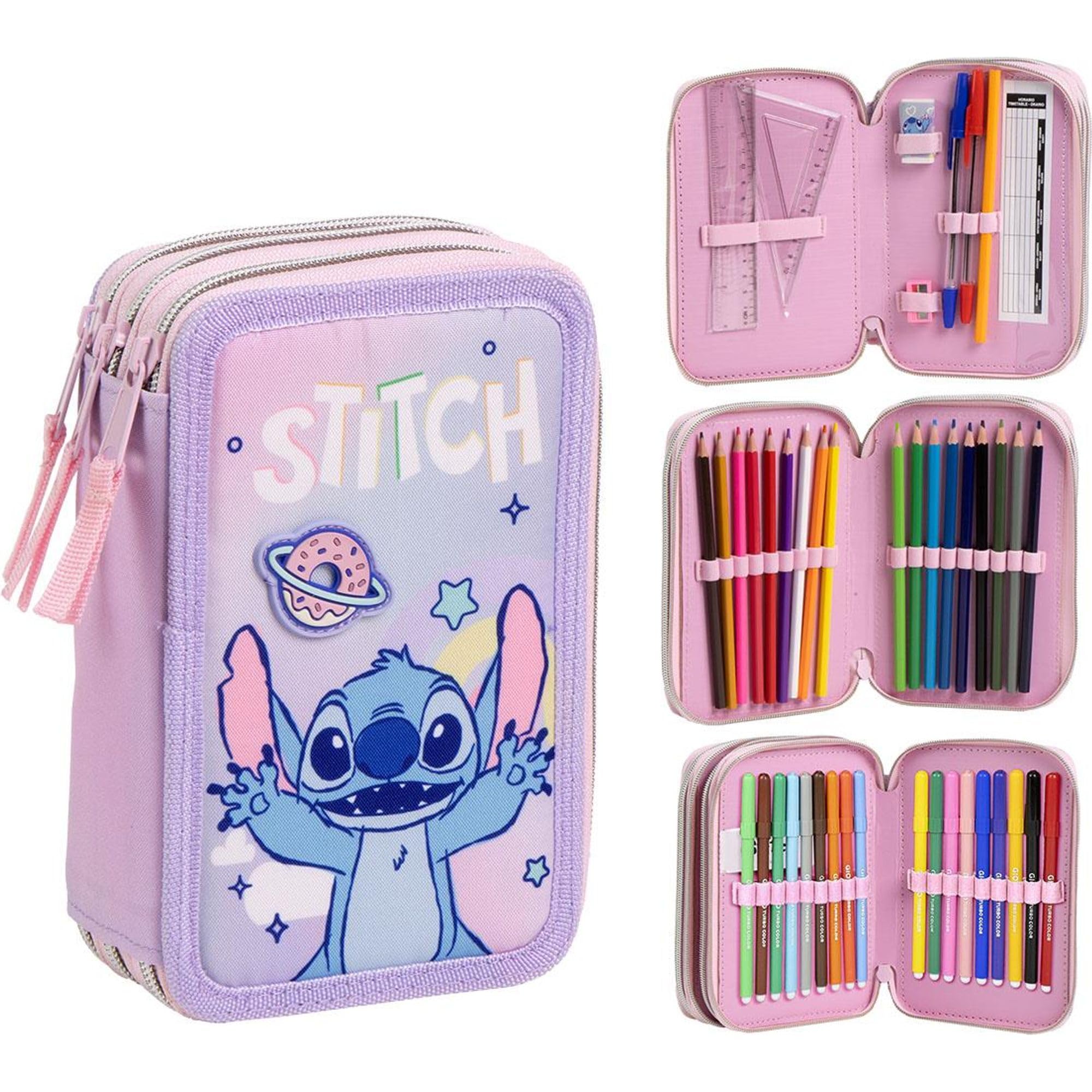 CERDÁ LIFE'S LITTLE MOMENTS Giotto Stitch Pencil Case with Accessories with Markers, Pencils and Pens | Children's School Pencil Case Complete with Disney Design, Stitch, 12.5x6.5x19.5 cm, Licence