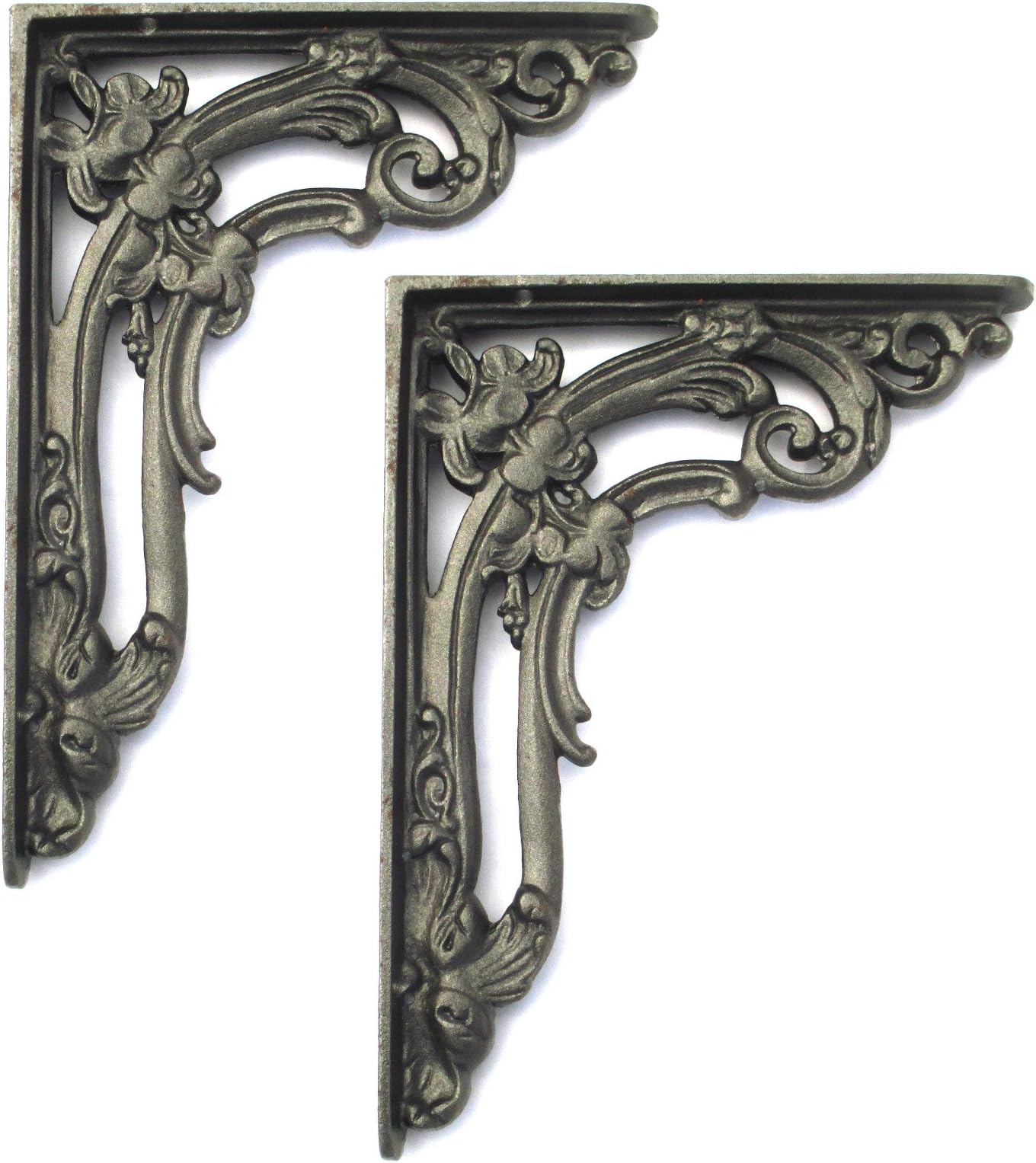 Pair of Cast Iron Victorian Scroll Leaf Shelf Brackets (15cm x 20cm)