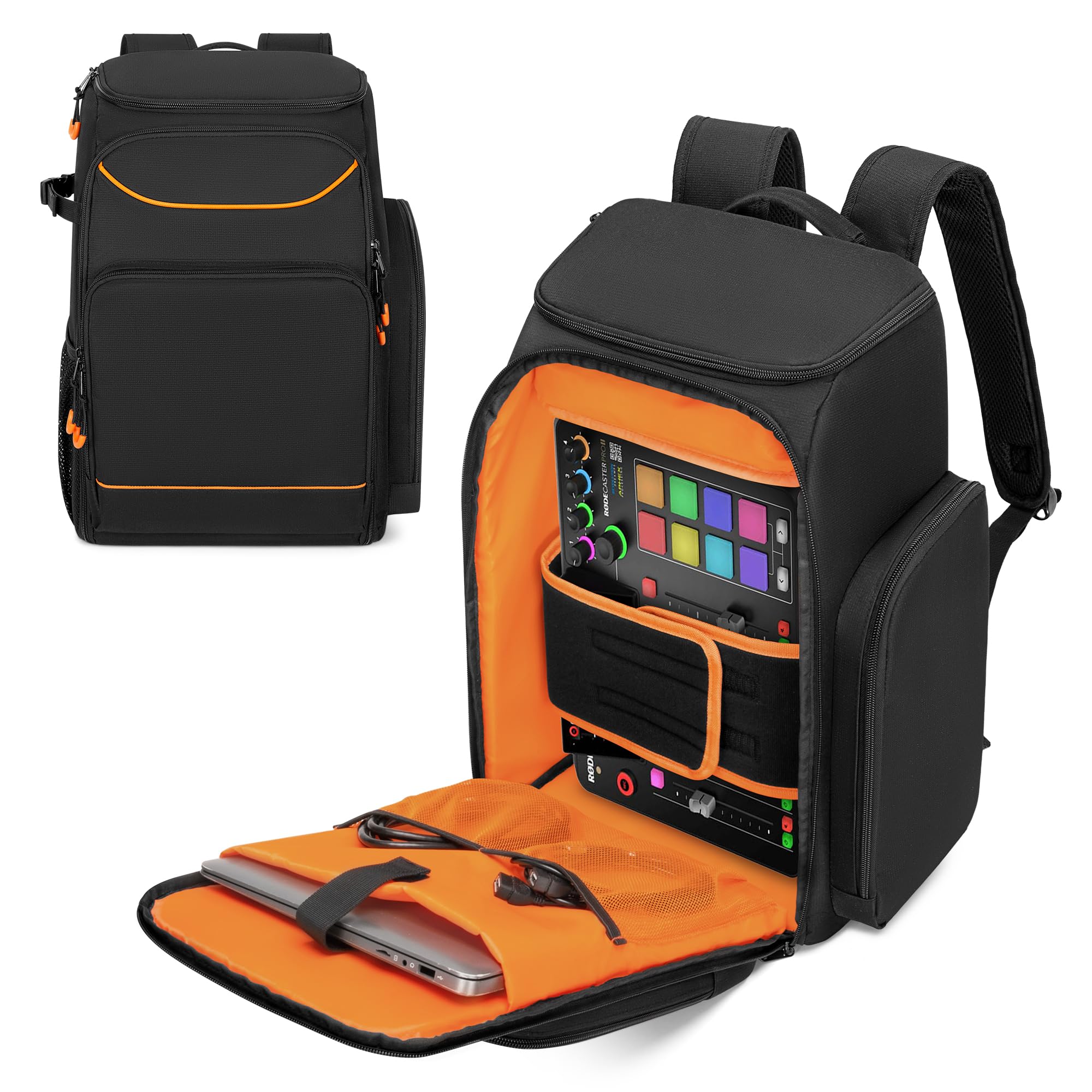 PGmoon Audio Mixer Backpack Compatible with RODECaster Pro/RODECaster Pro II/RC Duo, DJ Mixer Travel Bag Case for Microphones and More Podcast Equipment(Patent Design)