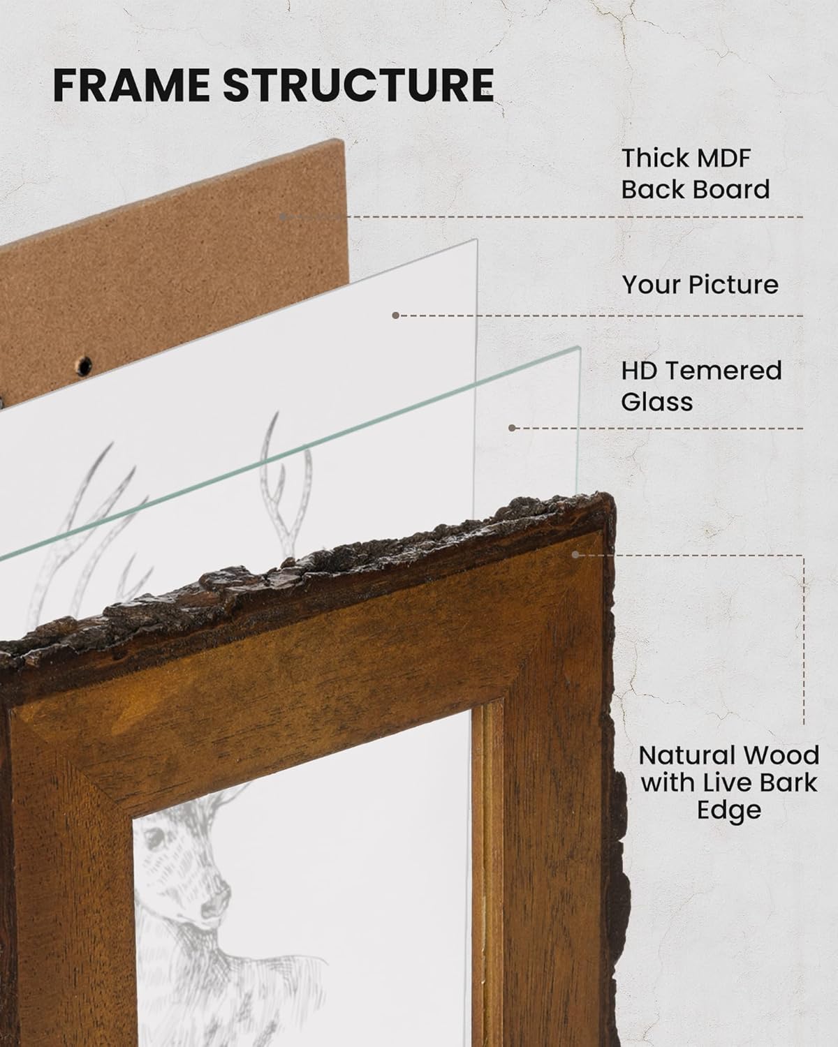 Axeman Rustic 6x8 Picture Frame|Natural Solid Wood 6 x 8 Photo Frame with Live Bark Edges|Tempered Glass|6 by 8 Vintage Frame for Tabletop or Wall Display|Farmhouse Countryside Decor - Image 6