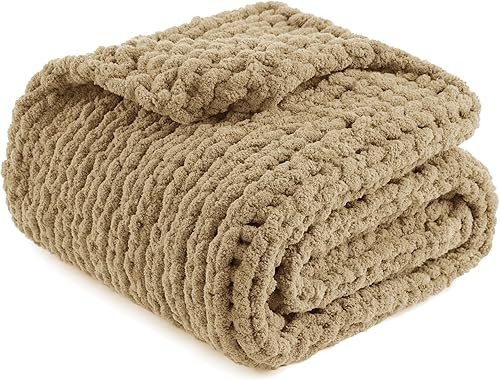 Miniatura 5 de Amélie Home Manta de punto grueso, de hilo suave y grueso, 40 x 50 pulgadas, hecha a mano, manta de punto trenzado de felpilla con nudo de cuerda