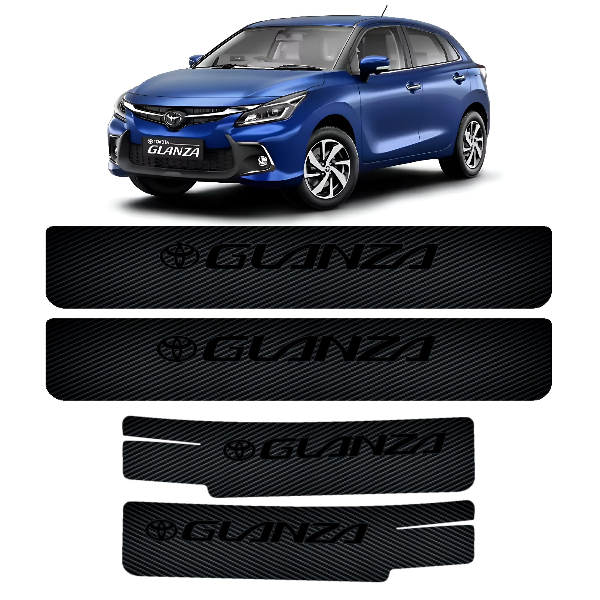Carbon Fiber Door Step Paint Protection Sticker for Toyota Glanza | Matte Black Carbon Texture with Glossy Glanza Badging | 4PCS Door Sill Guard | Anti-Scratch Self Adhesive Car Accessory-image-43