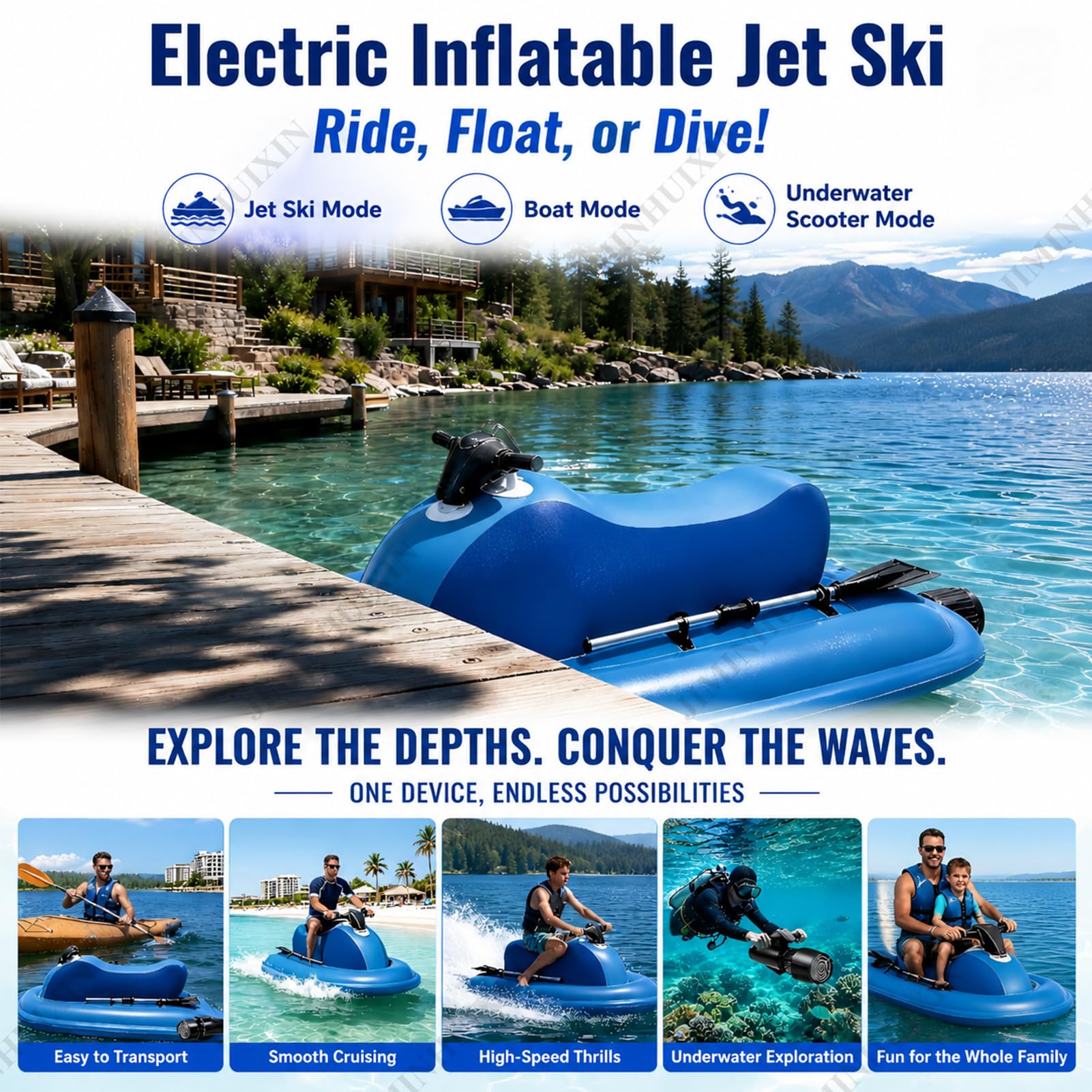 Motor 500w/700w Brushless Moto De Agua Hinchable, Propulsor AcuáTico, Lancha Hinchable Electrica De Verano 150/200kg, Profundidad 30 M, Potente HéLice para Surf, Pesca Y Buceo para Adulto