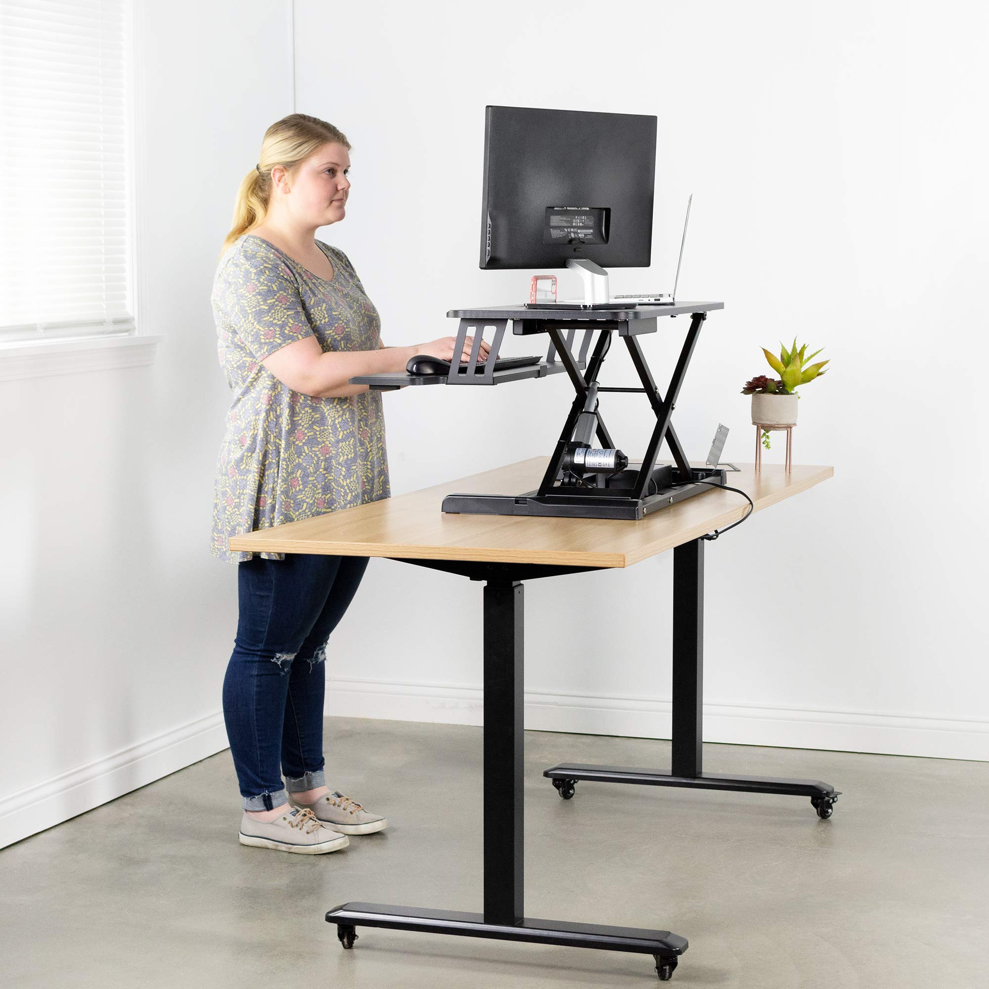 VIVO Black Electric Height Adjustable 32 inch Standing Desk Converter
