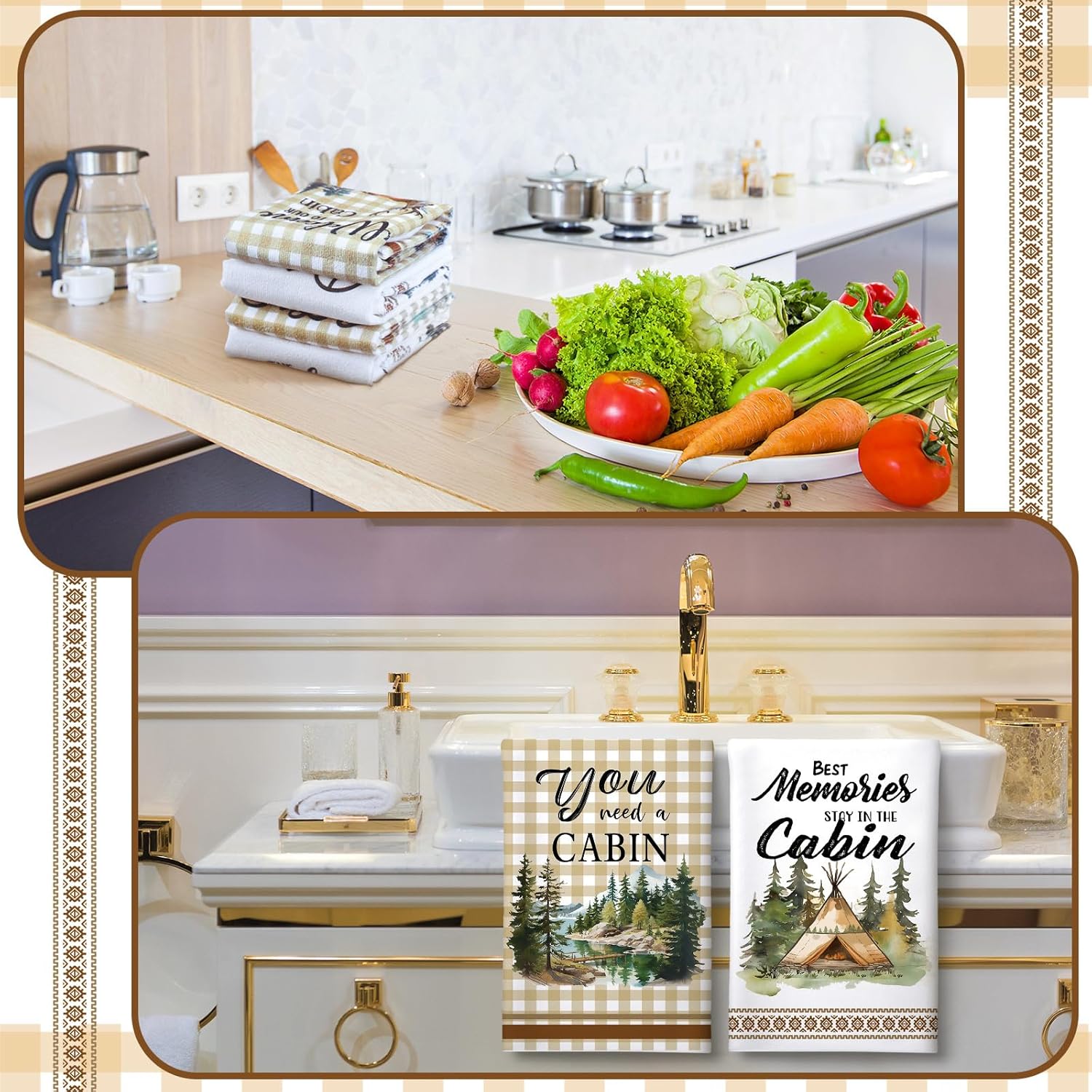 Peryiter 8 Pcs Cabin Kitchen Towels 24 x 16 Inch Wildlife Hand Towels Bear Forest Wild Animals Dish Cloth Absorbent Farmhouse Country Decorative Tea Dishcloth for Bathroom Home Cabin Kitchen Decor - Image 5