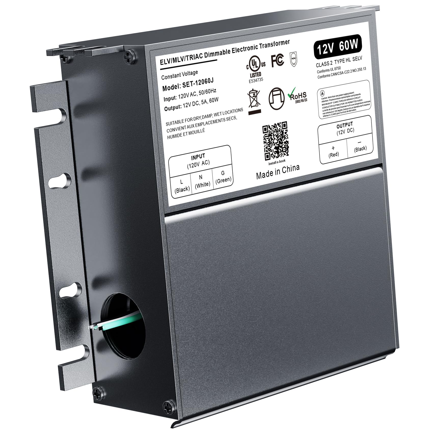 Dimmable LED Driver 12V 60W,Compatible with Lutron Switches,Triac ELV/MLV Dimmable Power Supply, AC to DC Transformer for LED Light,Waterproof and UL Listed Smooth Flicker Free Dimming